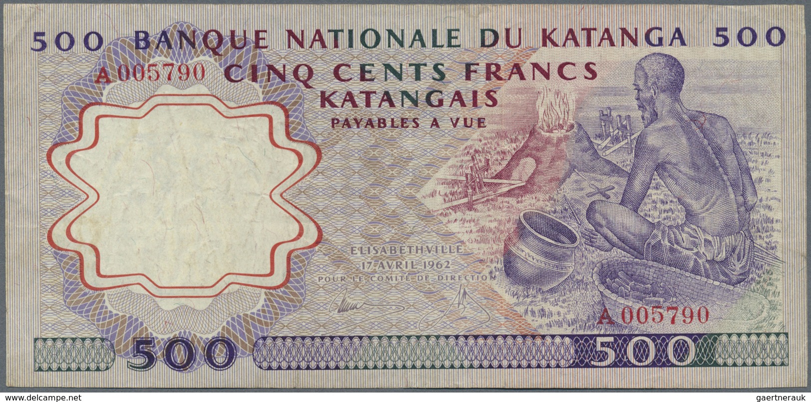 Katanga: 500 Francs April 17th 1962, P.13, Vertically Folded, Some Other Minor Creases In The Paper - Other - Africa