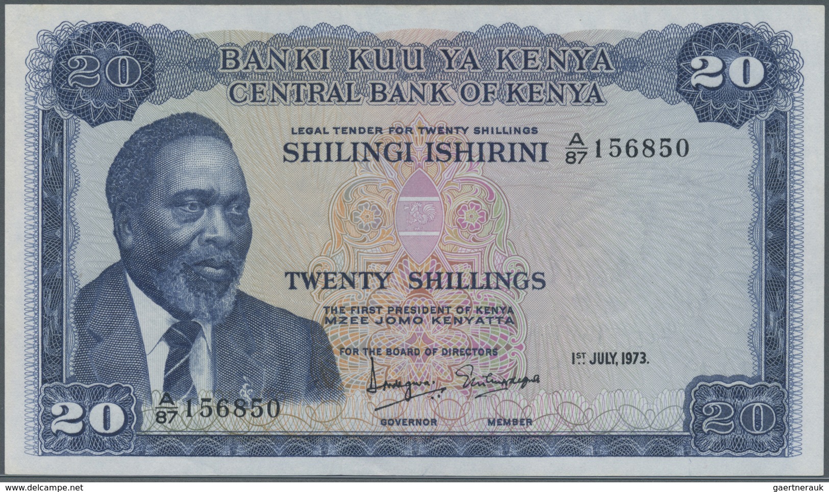 Kenya / Kenia: 20 Shillings 1973 P. 8d, Light, Center Fold, Light Creases At Upper Border, Condition - Kenya