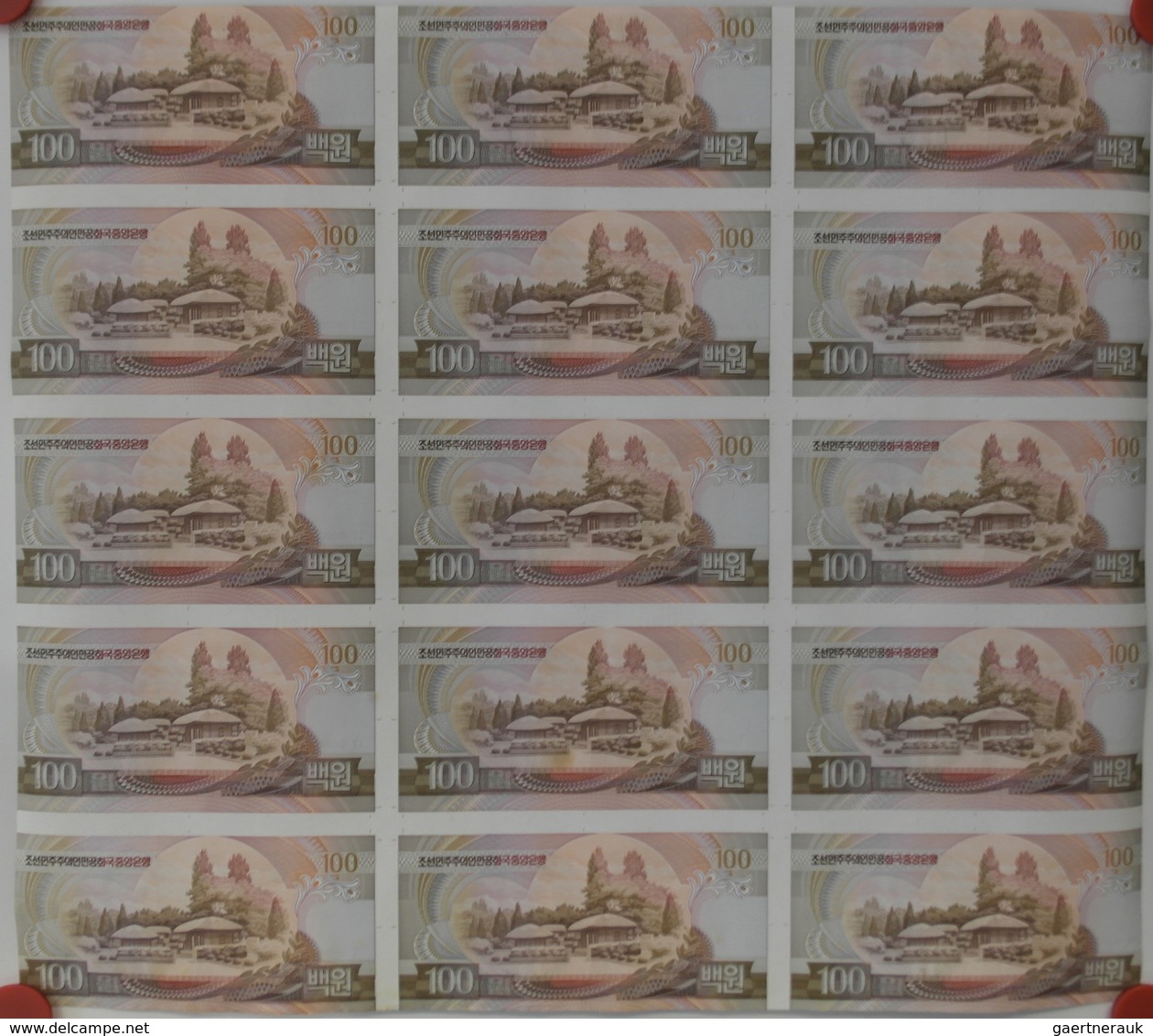 Korea: Uncut Sheet Of 15 Pcs 100 Won 1992 P. 43 In Condition: UNC. (15 Pcs Uncut) - Korea, South