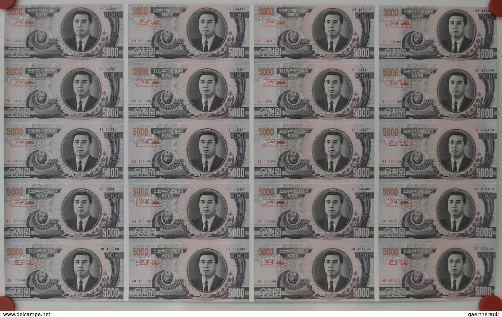 Korea: Uncut Sheet Of 20 Pcs 5000 Won 2002 Specimen P. 46s In Condition: UNC. (20 Pcs Uncut) - Korea (Süd-)