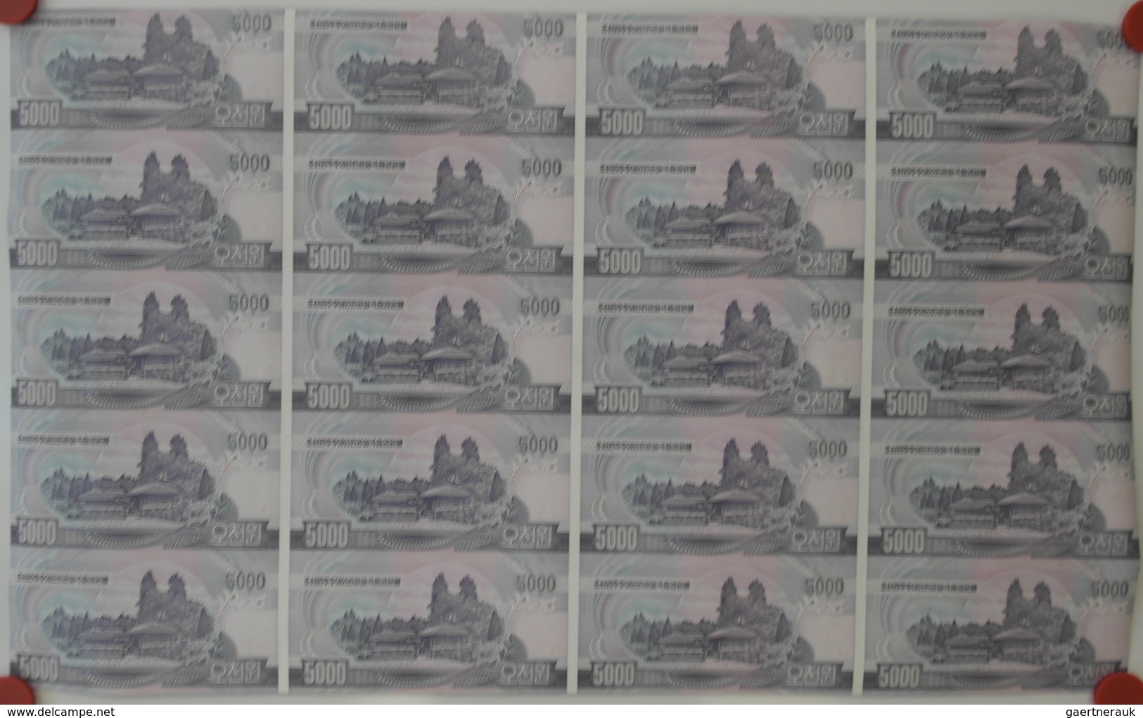 Korea: Uncut Sheet Of 20 Pcs 5000 Won 2002 Specimen P. 46s In Condition: UNC. (20 Pcs Uncut) - Korea (Süd-)