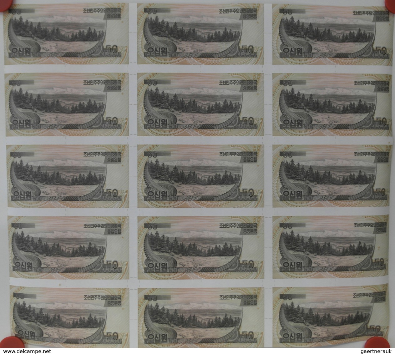 Korea: Uncut Sheet Of 15 Pcs 50 Won 1992 P. 42 In Condition: UNC. (15 Pcs Uncut) - Korea, South