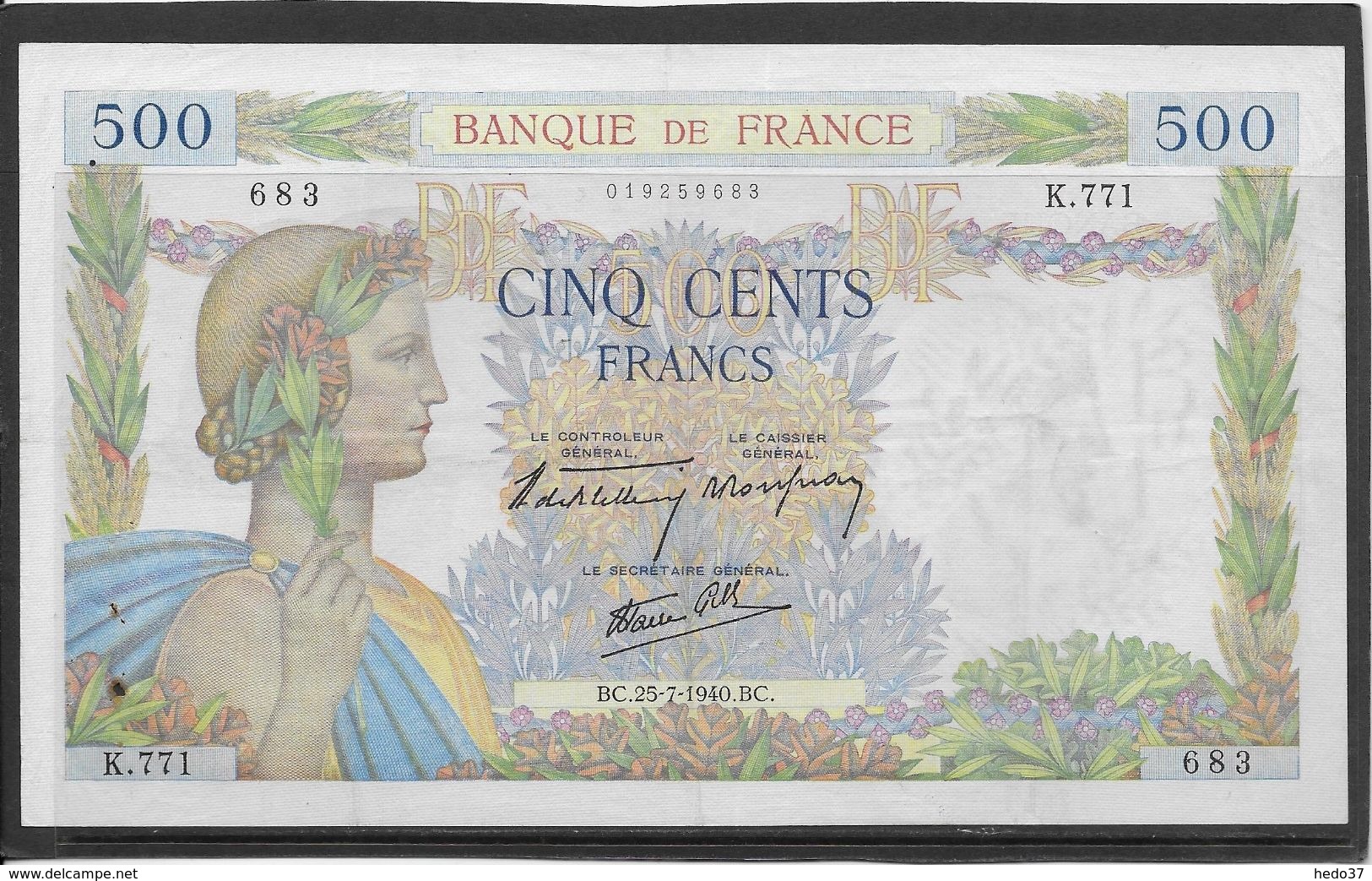 France 500 Francs La Paix - 25-7-1940 - Fayette N°32-5 - TTB/SUP - 500 F 1940-1944 ''La Paix''