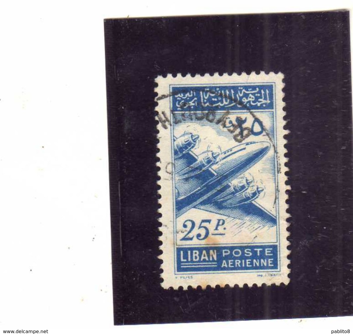 LIBANO LEBANON LIBAN 1953 AIR MAIL POSTA AEREA AERIENNE Lockheed Constellation 25p USATO USED OBLITERE' - Libano