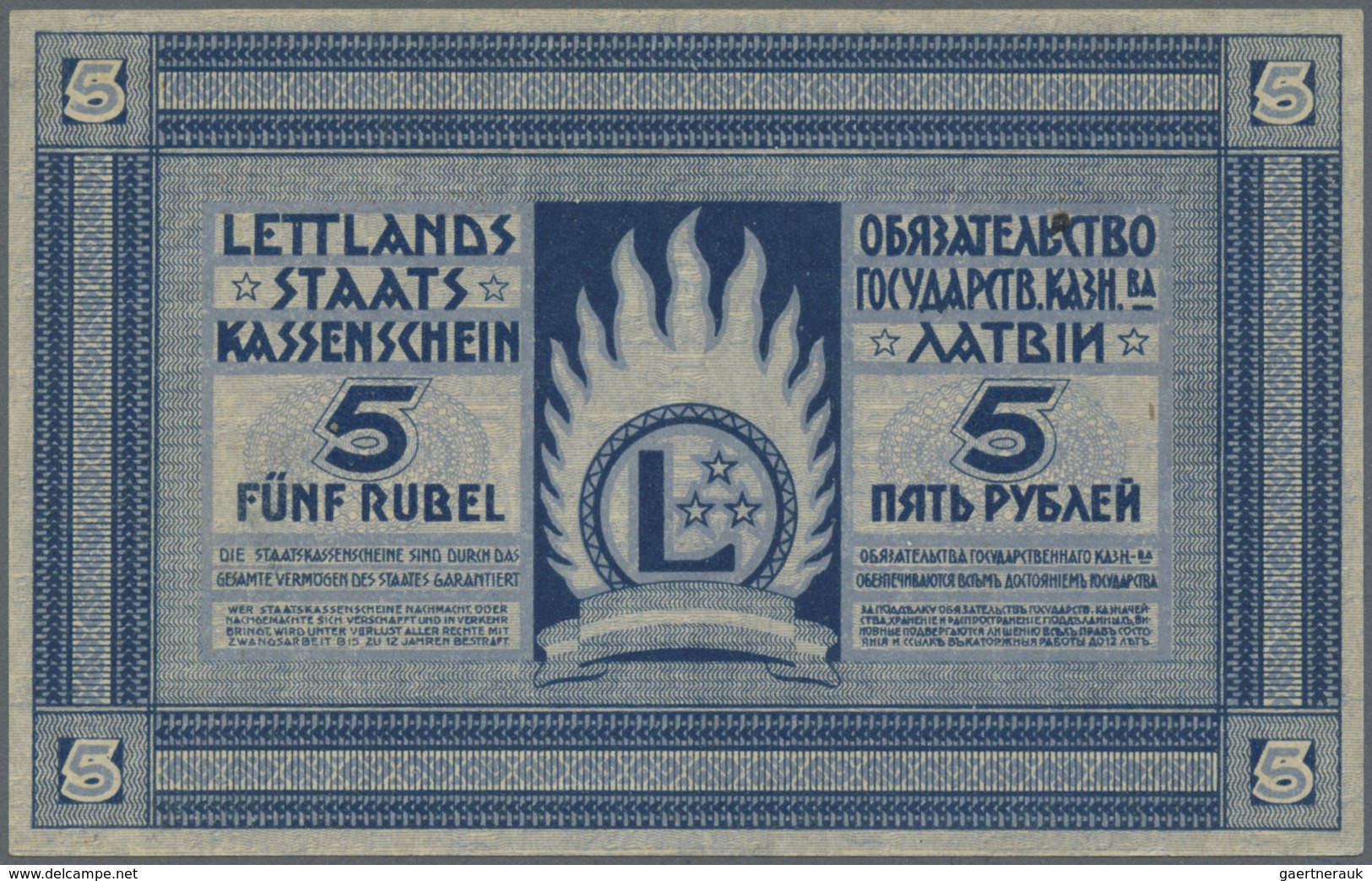 Latvia / Lettland: 5 Rubli 1919 P. 3a, Series "Aa", Signature Erhards, Issued From 1919 Till 1925, 2 - Latvia