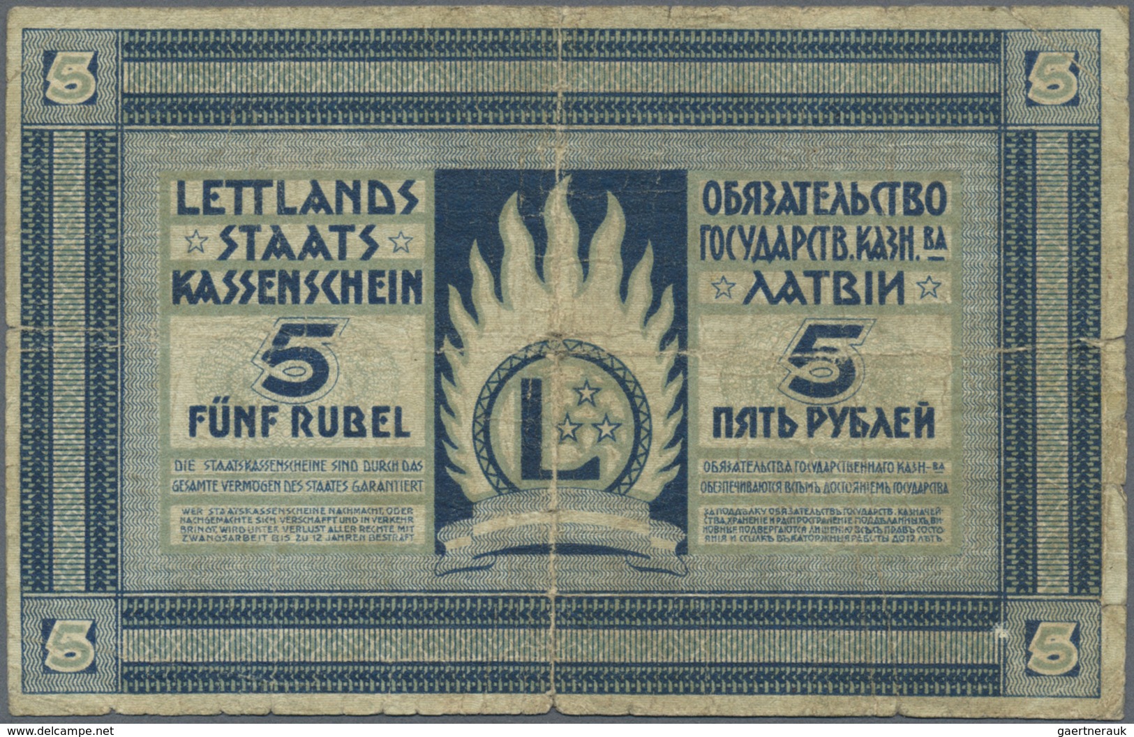Latvia / Lettland: 5 Rubli 1919 Seldom Seen Series "K", P. 3f, Signature Kalnings, Only 25449 Notes - Latvia