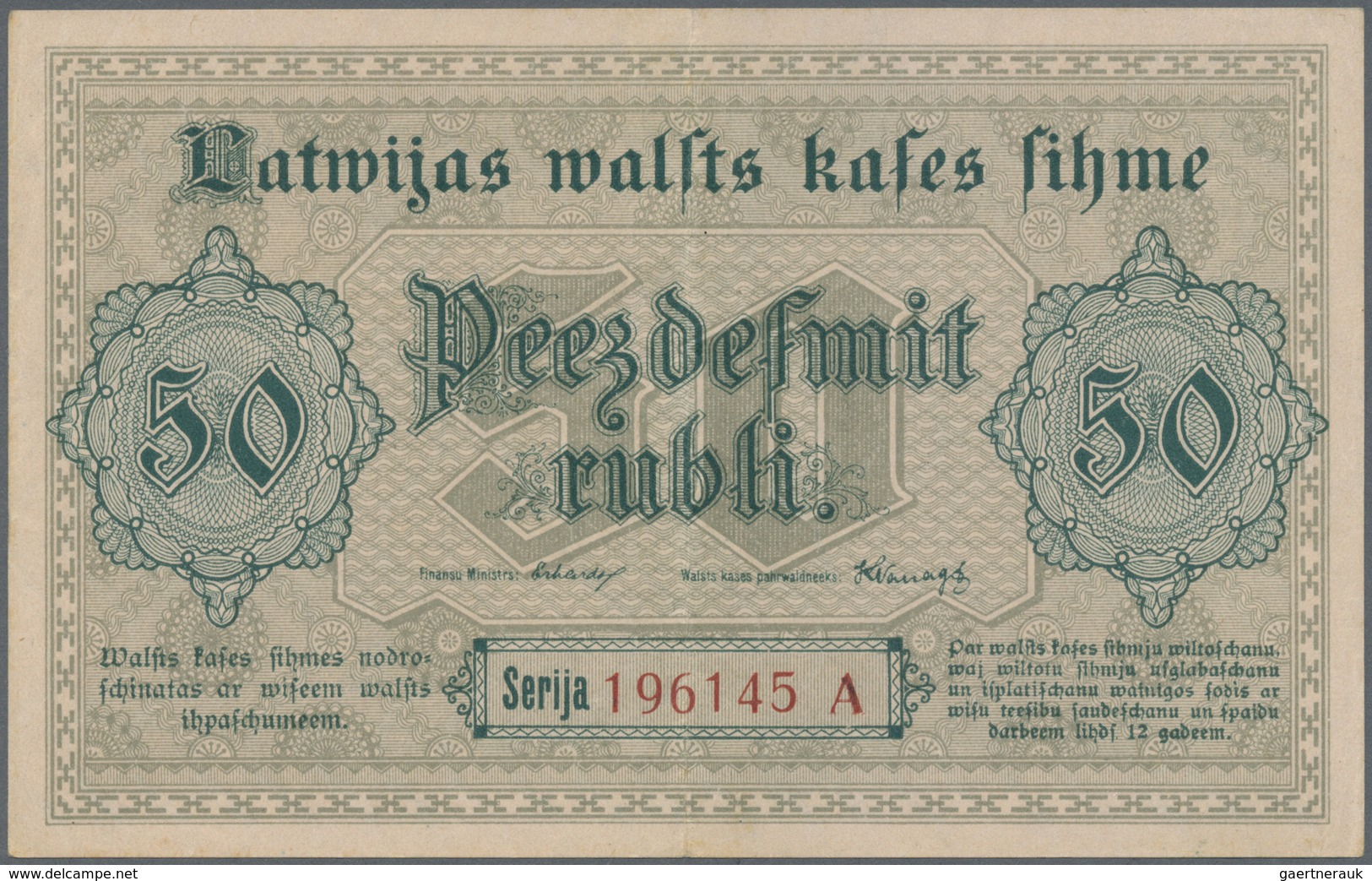 Latvia / Lettland: 50 Rubli 1919 P. 6, Series "A", Sign. Erhards, Center Fold And Handling In Paper, - Lettonia