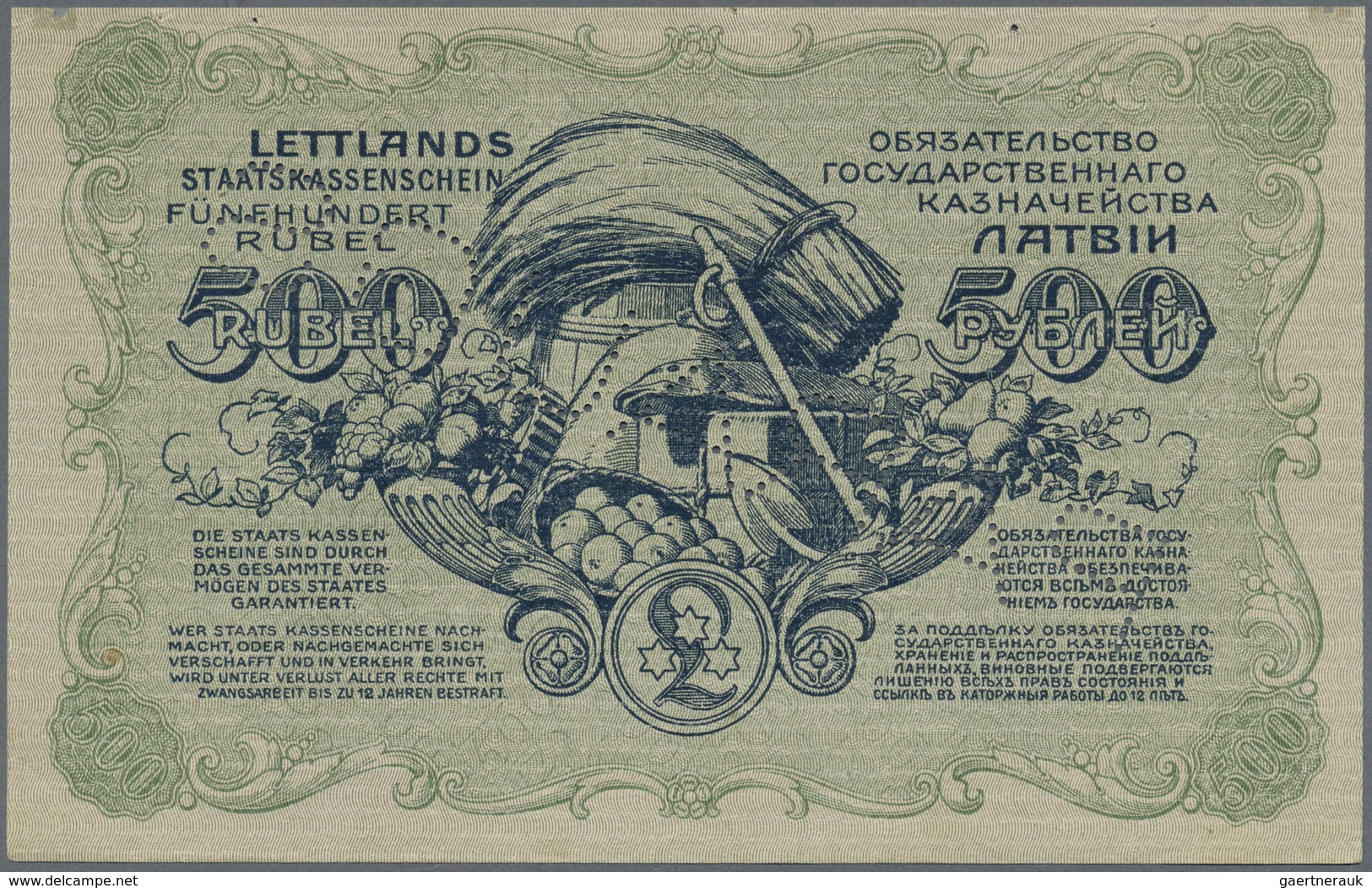 Latvia / Lettland: Rare SPECIMEN Of 500 Rubli 1920 P. 8as. Zero Serial Numbers, Serial Letter "A", P - Latvia