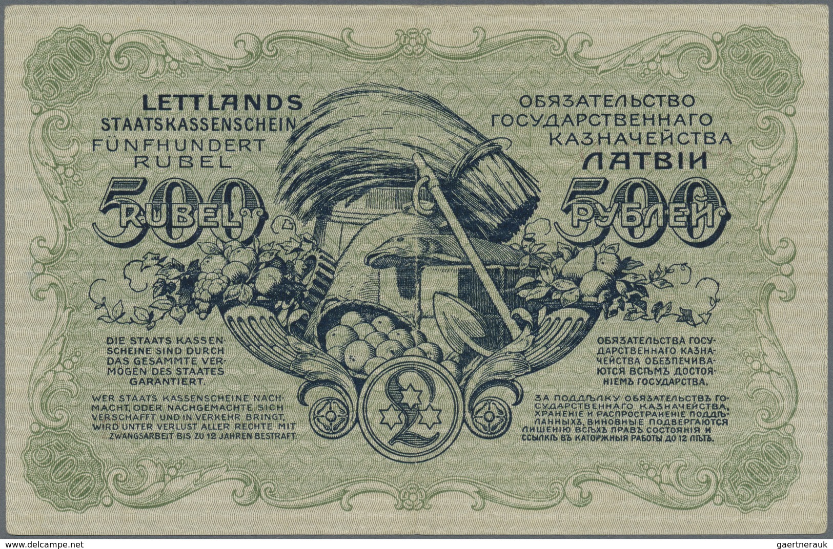 Latvia / Lettland: 500 Rubli 1920 P. 8b, Series "G", Sign. Kalnings, Center Fold, Corner Fold And Li - Latvia