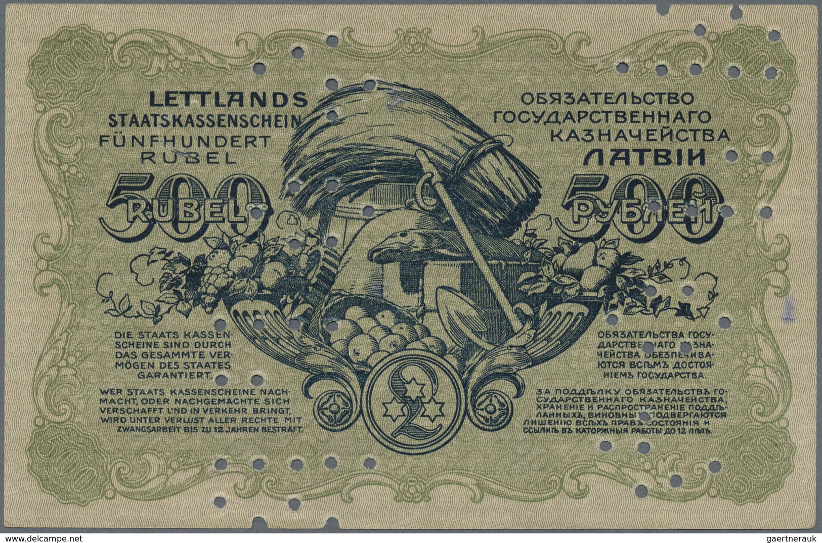Latvia / Lettland: Rare Contemporary Forgery Of 500 Rubli 1920 P. 8(f), Series "G", Cancelled By The - Lettonia