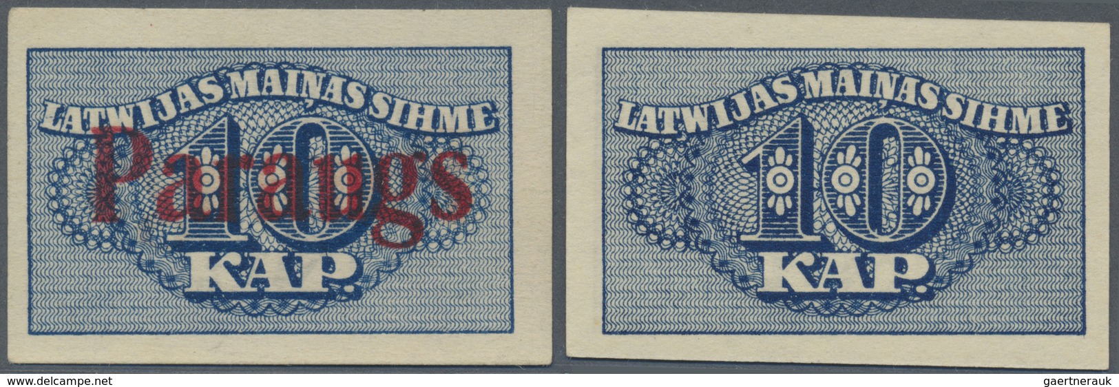 Latvia / Lettland: Set Of 2 Notes 10 Kap. 1920 As SPECIMEN And Regular Issue, P. 10s And P. 10, The - Latvia