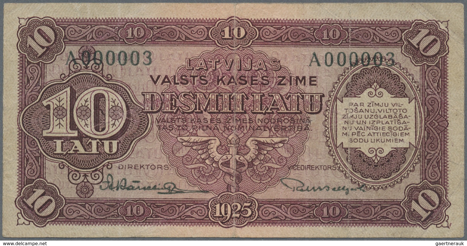 Latvia / Lettland: 10 Latu 1925 P. 24a, Series "A", Sign. Karklins, Highly Rare Item With Low Serial - Latvia