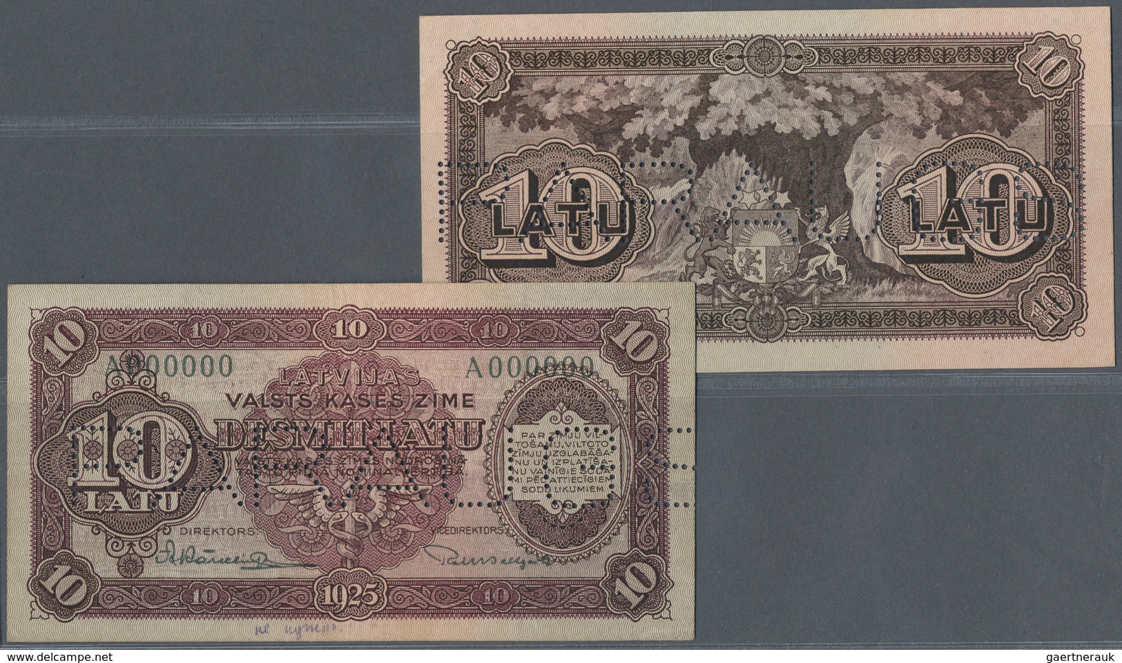 Latvia / Lettland: Rare Specimen Proof Print Of Front And Back Seperatly Printed 10 Latu 1925 P. 25a - Latvia