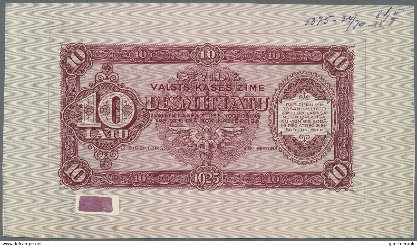 Latvia / Lettland: Rare Uniface Front PROOF Print Of 10 Latu 1925 P. 24p In Red Color On Unwatermark - Latvia