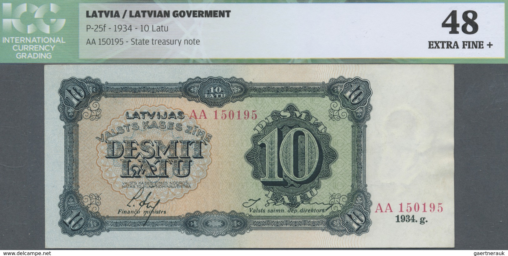 Latvia / Lettland: 10 Latu 1934, P.25f, Soft Vertical Bend At Center, Some Creases And Spots At Righ - Latvia