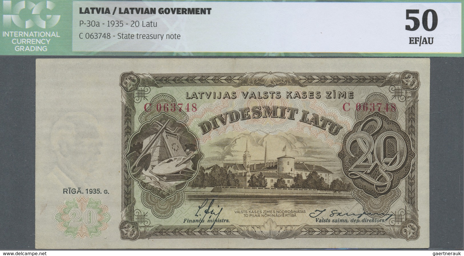 Latvia / Lettland: 20 Latu 1935, P.30a, Soft Vertical Bend And A Few Minor Creases In The Paper, Tin - Latvia