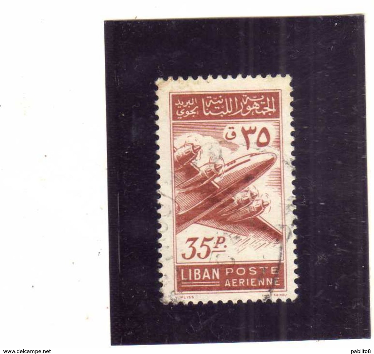 LIBANO LEBANON LIBAN 1953 AIR MAIL POSTA AEREA AERIENNE Lockheed Constellation 35p USATO USED OBLITERE' - Libano