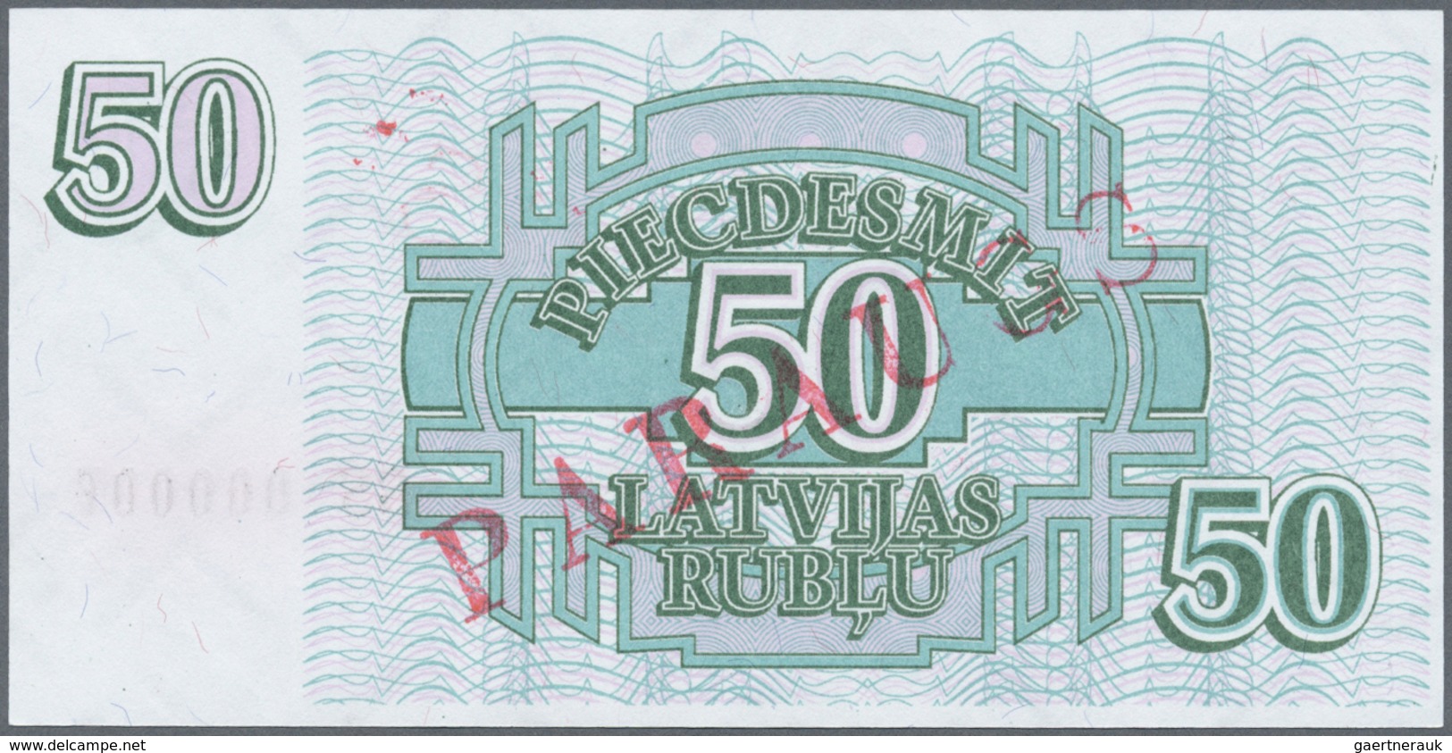 Latvia / Lettland: 50 Rublu 1992 SPECIMEN P. 40s, Series "SS", Serial 000007, Sign. Repse, Ovpt. Par - Latvia