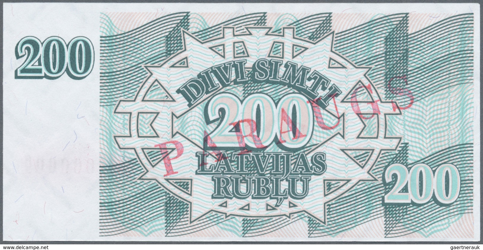 Latvia / Lettland: 200 Rublu 1992 SPECIMEN P. 41s, Series "SS", Serial 000001, Sign. Repse, Ovpt. Pa - Latvia