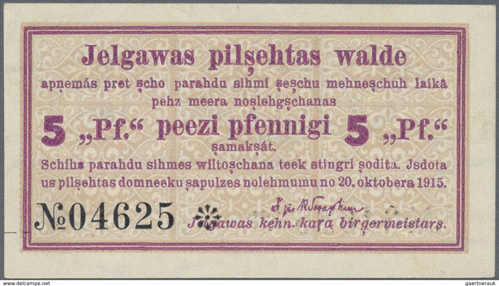 Latvia / Lettland: Mitau City Government 5 Pfennig 1915, Pick NL (PLATBARZDIS #34b), Almost Perfect - Latvia