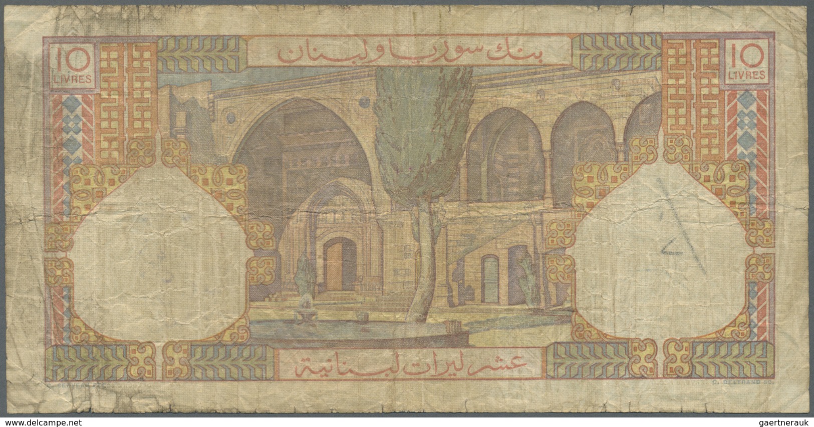 Lebanon / Libanon: Banque De Syrie Et Du Liban 10 Livres 1950, P.50a, Small Border Tears With Lightl - Lebanon