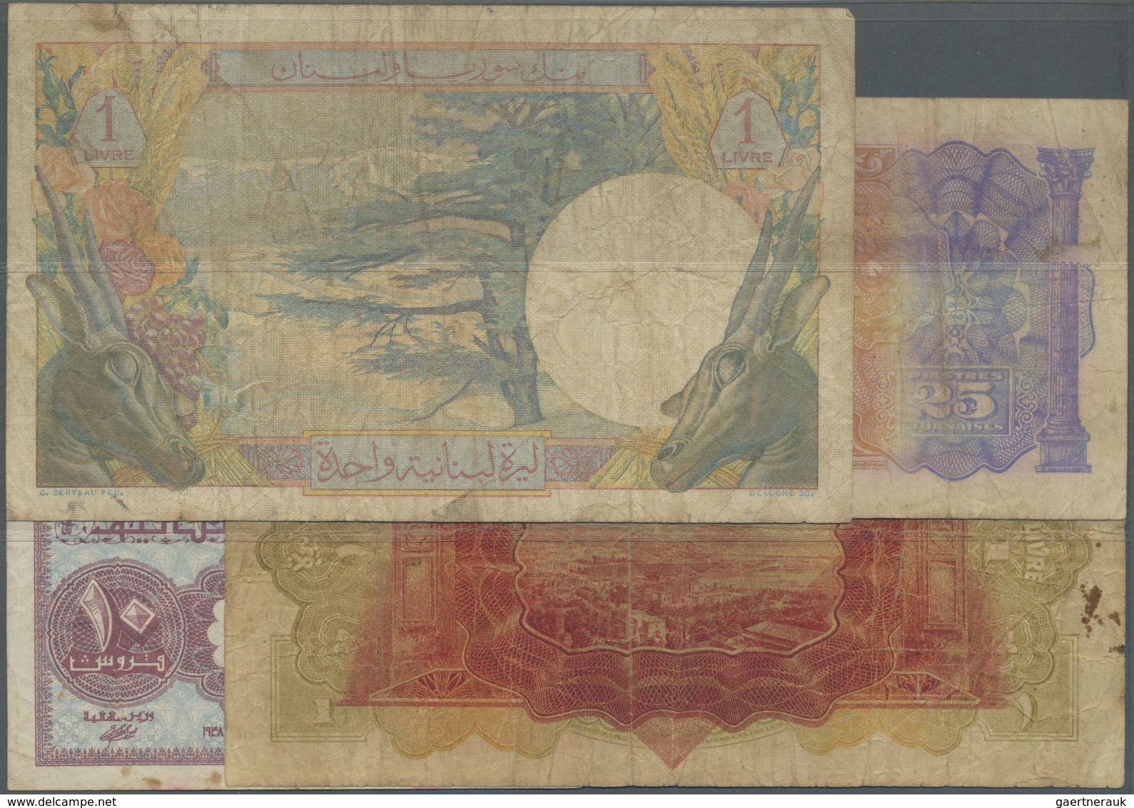 Lebanon / Libanon: Set Of 4 Notes Containing 10 Piastres 1948, 25 Piastres 1942, 1 Livre 1939 And 1 - Lebanon