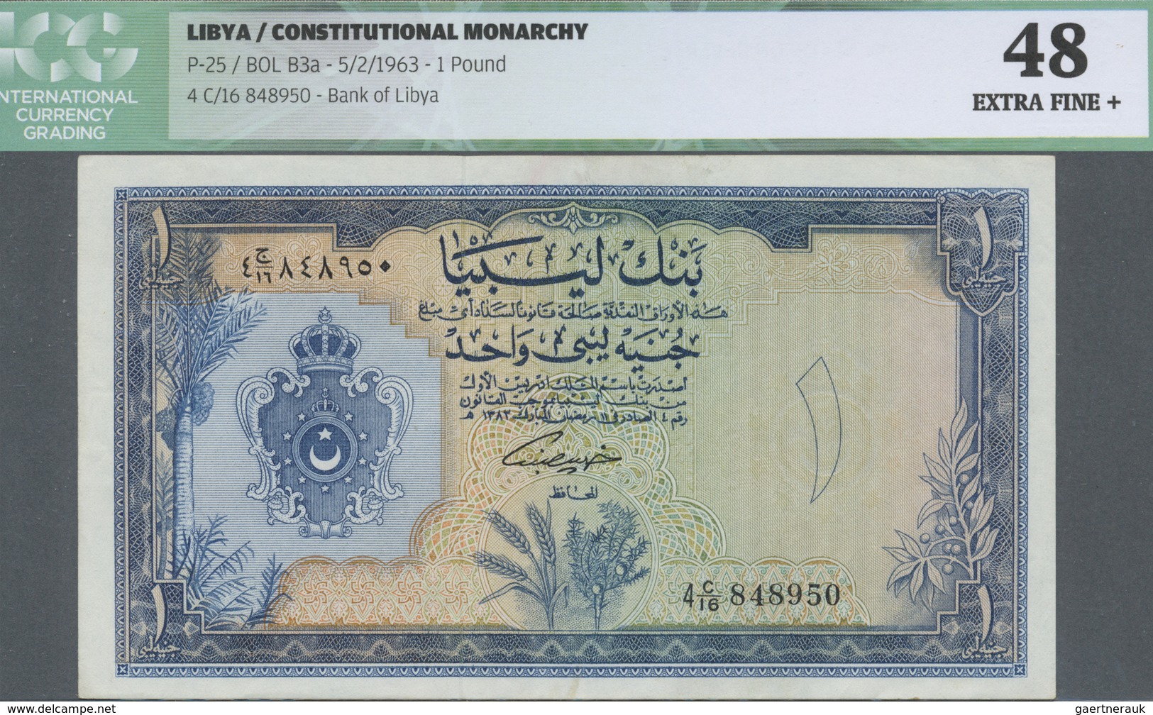 Libya / Libyen: 1 Pound 1963, P.25, Soft Vertical Bend With Small Stains At Upper Margin On Front An - Libya