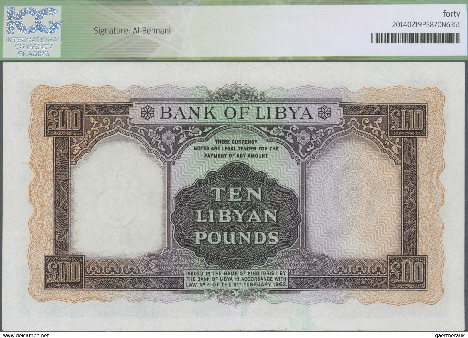 Libya / Libyen: 10 Pounds 1963, P.27, Vertically Folded And Some Other Minor Creases In The Paper, I - Libia