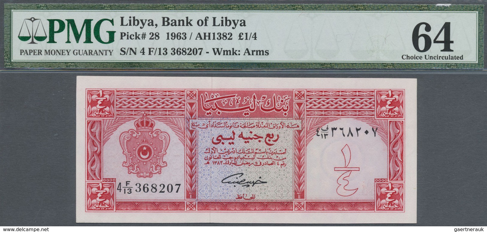 Libya / Libyen: 1/4 Pound AH1382 (1963), P.28 In Perfect Condition, PMG Graded 64 Choice Uncirculate - Libyen