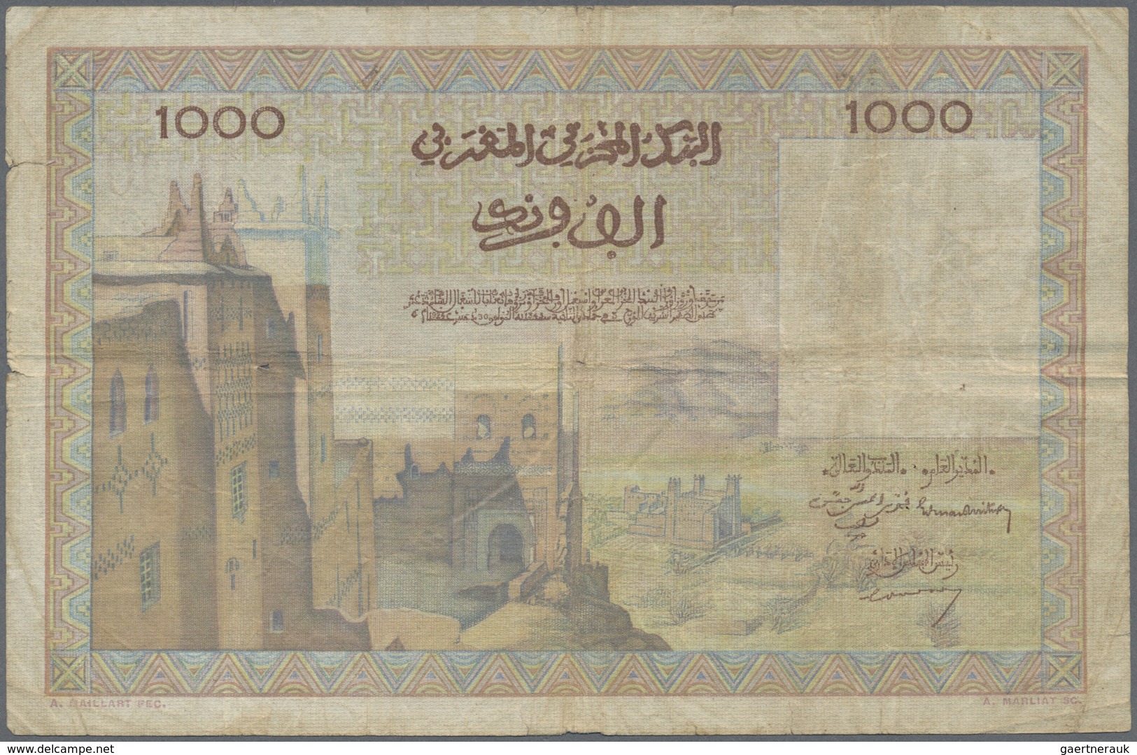 Morocco / Marokko: Set Of 10 Notes 1000 Francs 1952/1956 P. 47, All In Used Condition With Folds, Cr - Marocco