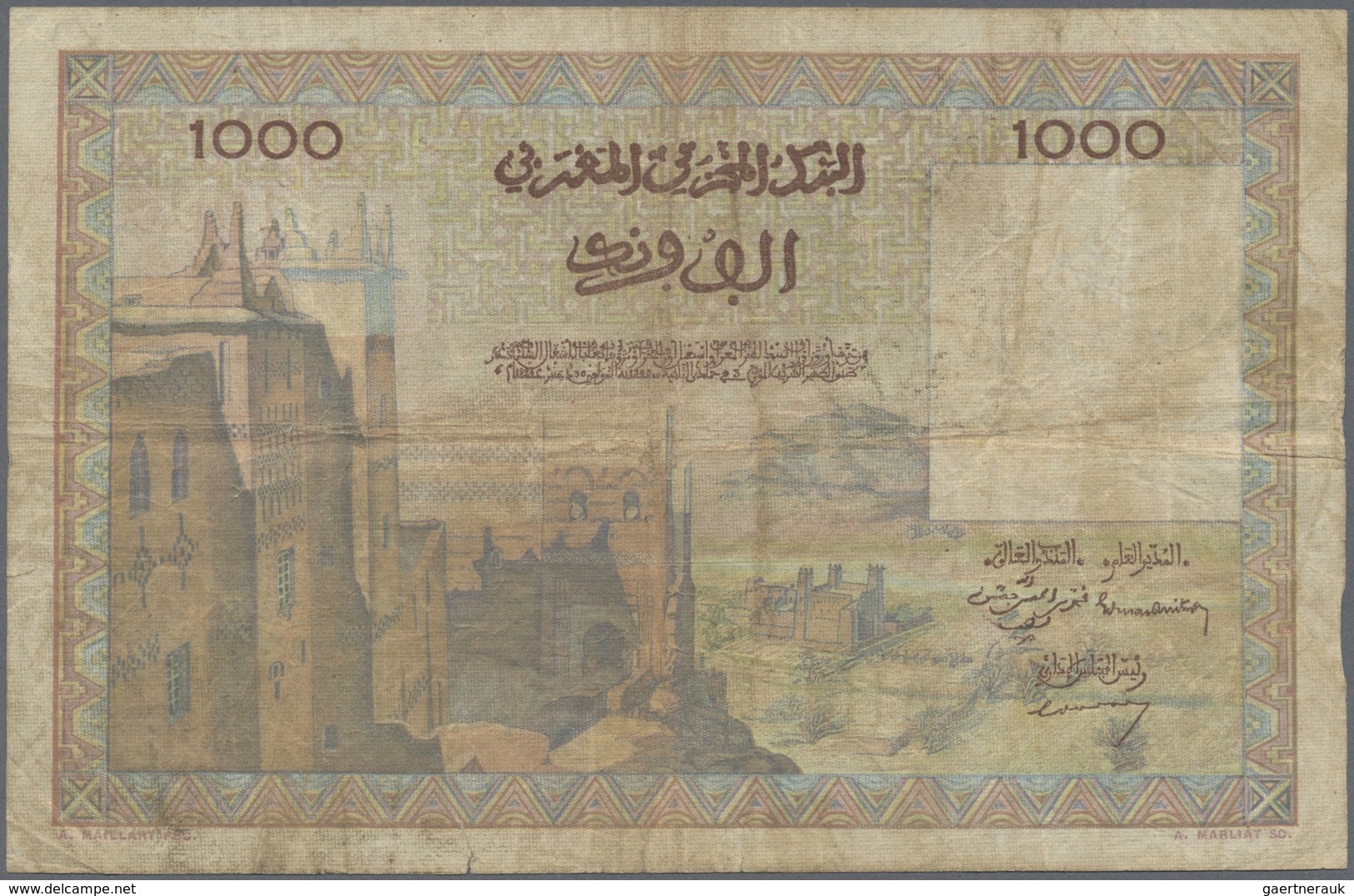 Morocco / Marokko: set of 10 notes 1000 Francs 1952/1956 P. 47, all in used condition with folds, cr