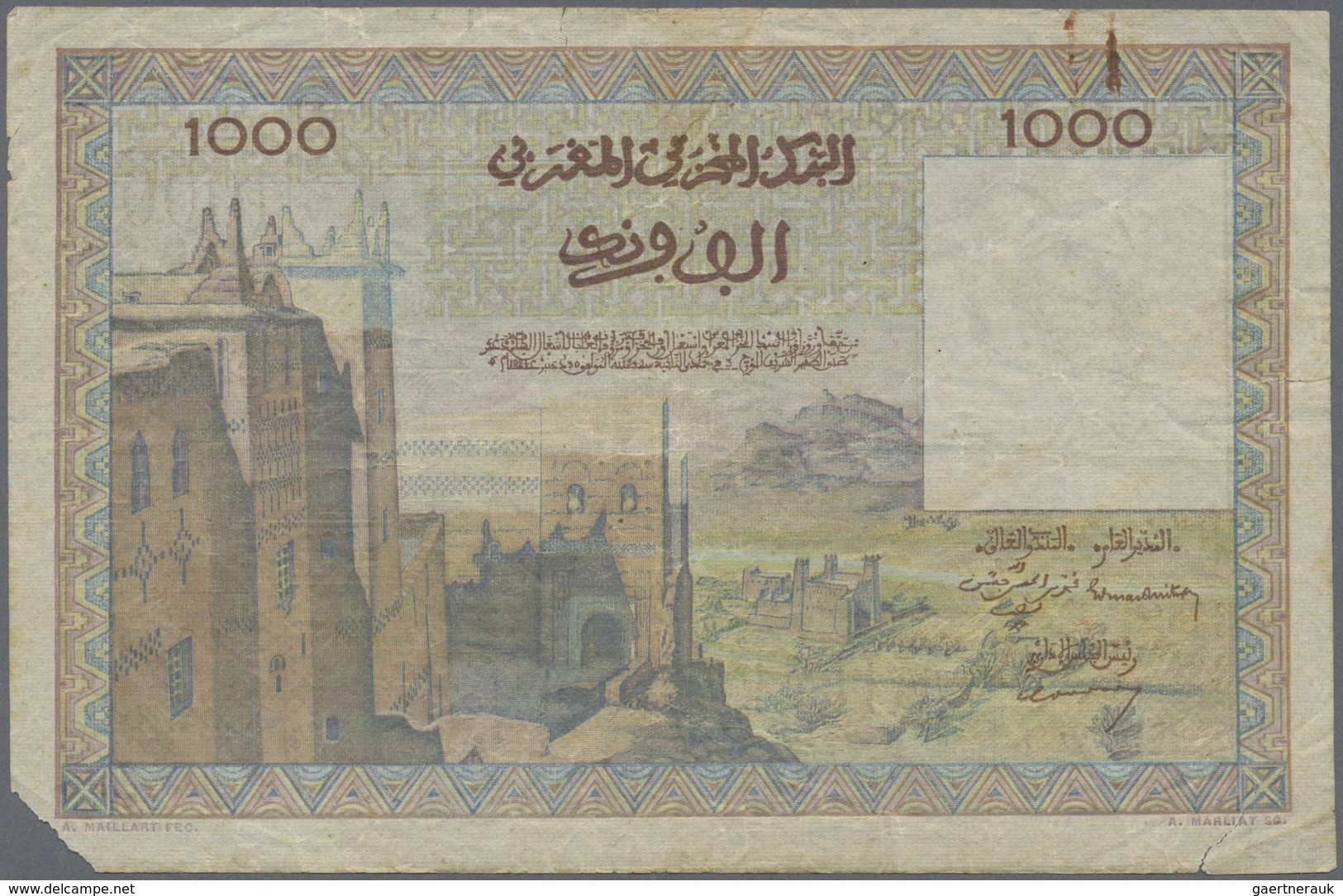 Morocco / Marokko: set of 10 notes 1000 Francs 1952/1956 P. 47, all in used condition with folds, cr