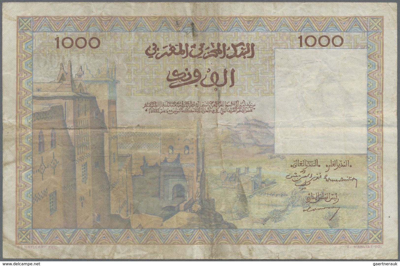 Morocco / Marokko: set of 10 notes 1000 Francs 1952/1956 P. 47, all in used condition with folds, cr