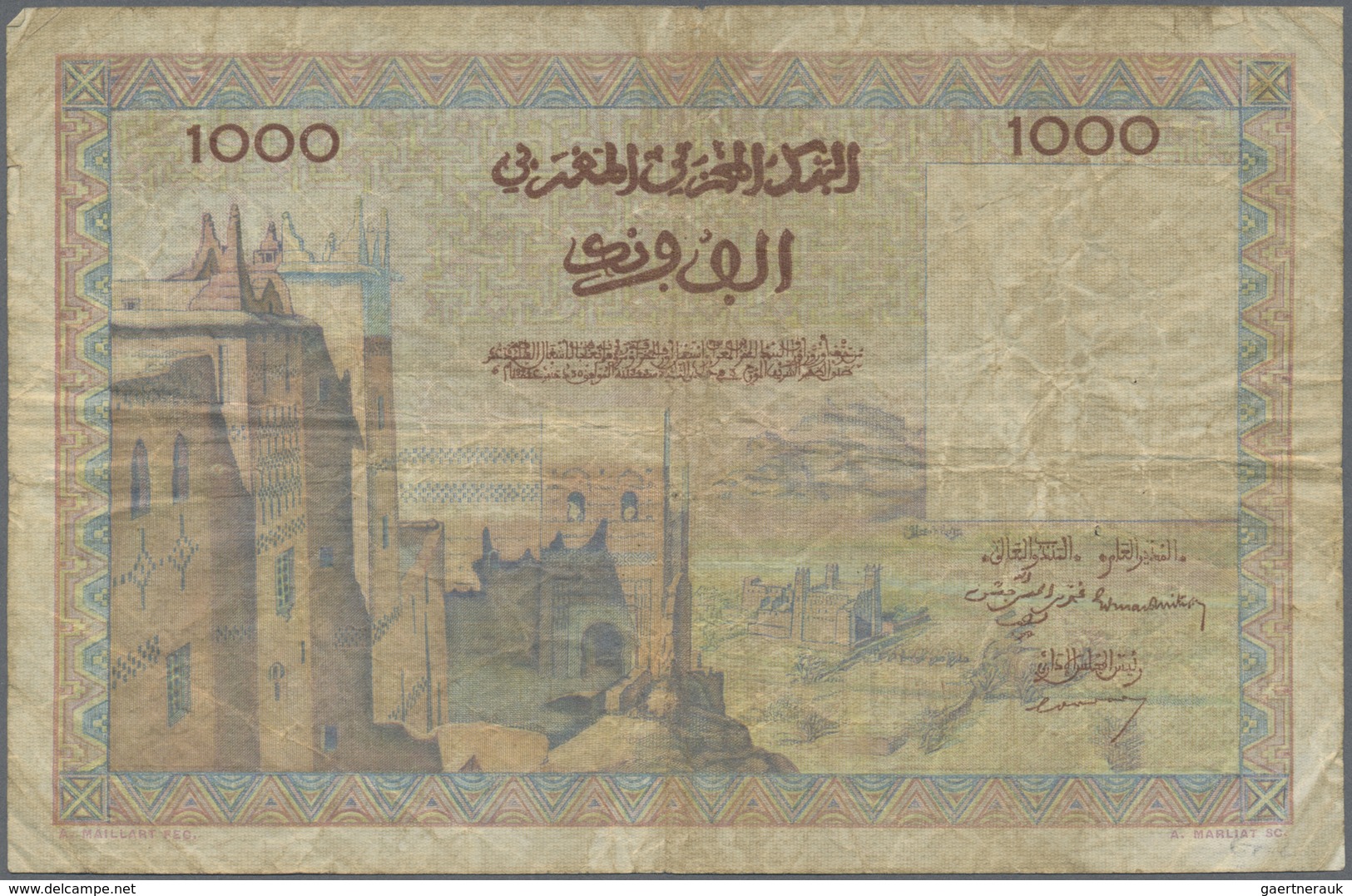 Morocco / Marokko: set of 10 notes 1000 Francs 1952/1956 P. 47, all in used condition with folds, cr