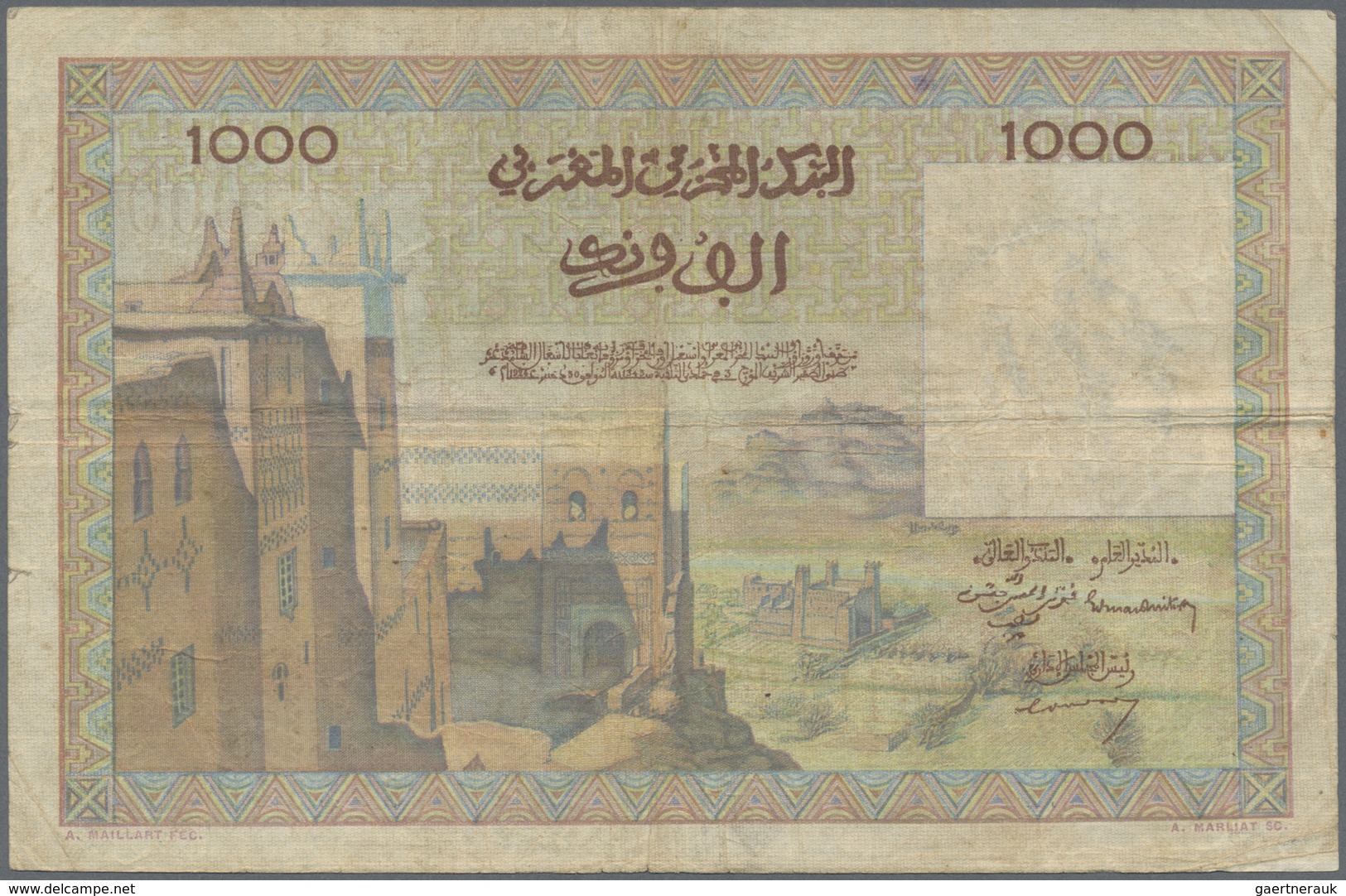 Morocco / Marokko: set of 10 notes 1000 Francs 1952/1956 P. 47, all in used condition with folds, cr