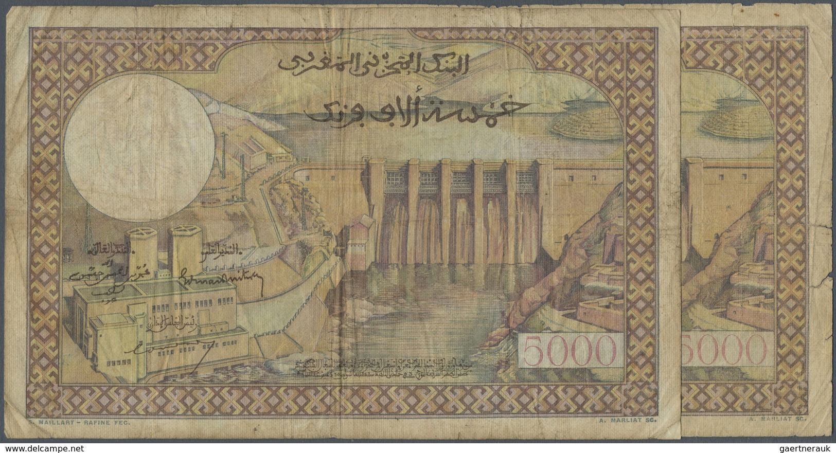 Morocco / Marokko: Set Of 2 Different Notes 5000 Francs, One From 1953 Without Red Overprint In Wate - Marocco