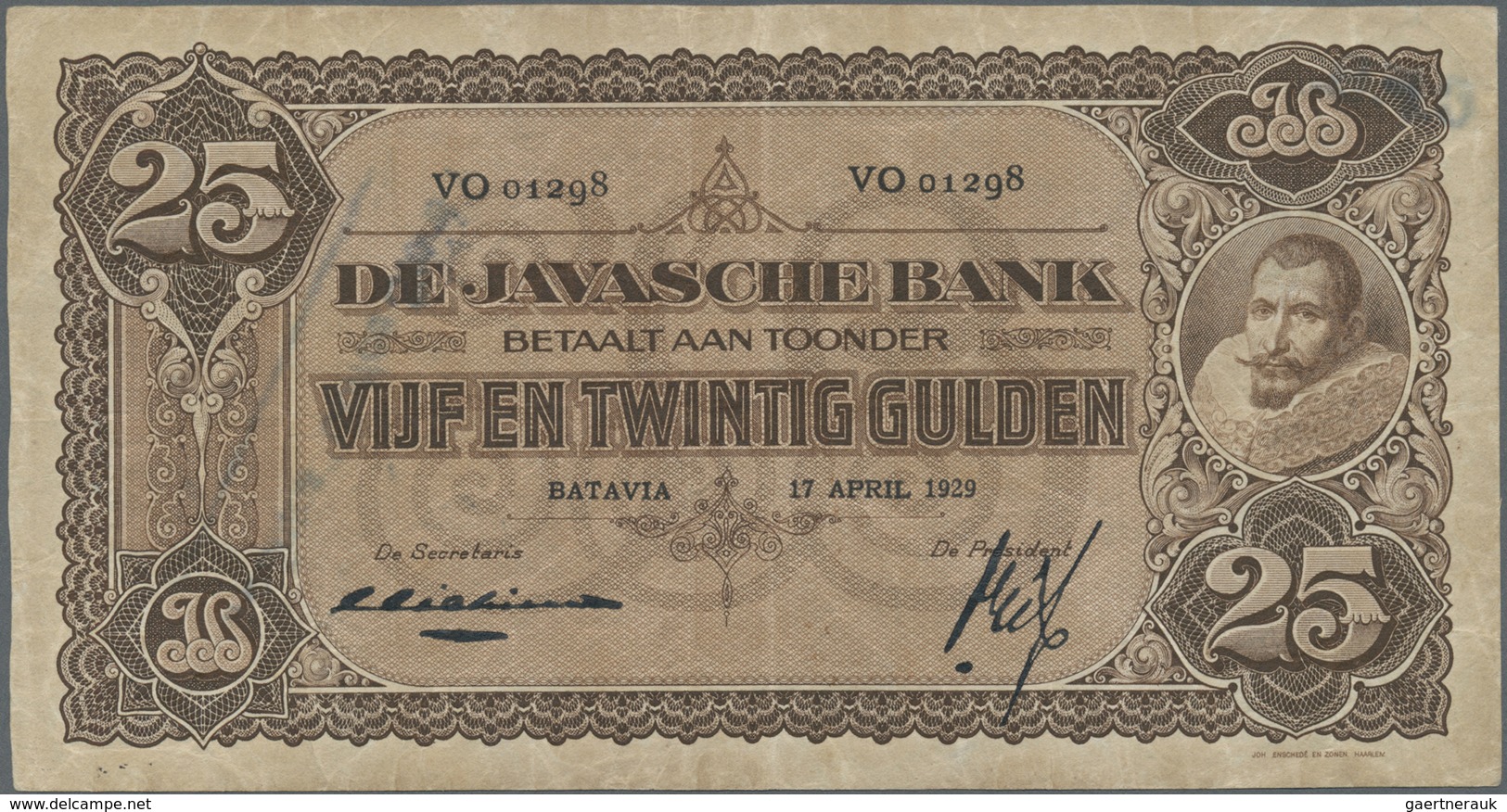 Netherlands Indies / Niederländisch Indien: highly rare set of 9 Banknotes containing 4 x 25 Gulden