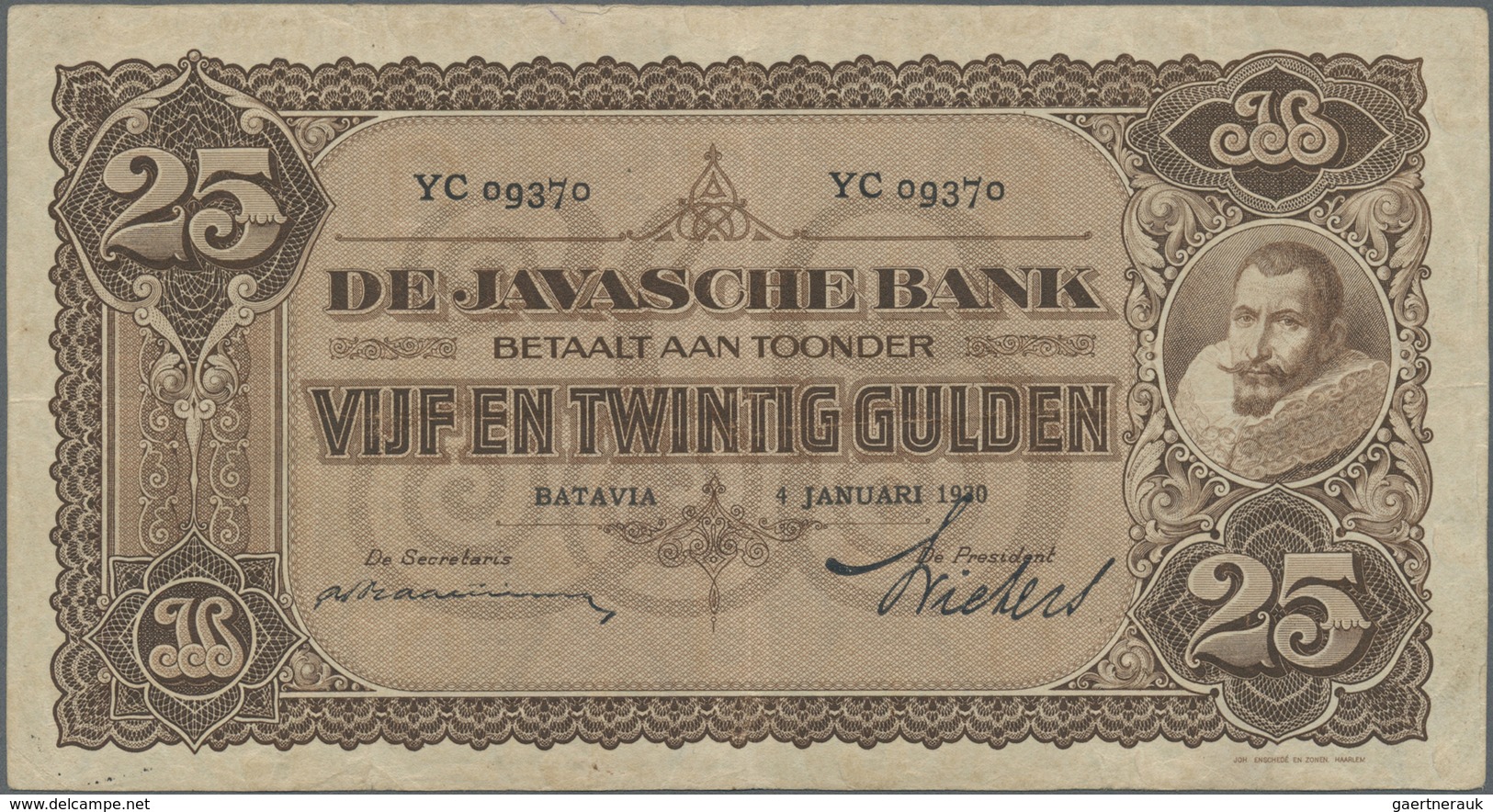 Netherlands Indies / Niederländisch Indien: highly rare set of 9 Banknotes containing 4 x 25 Gulden