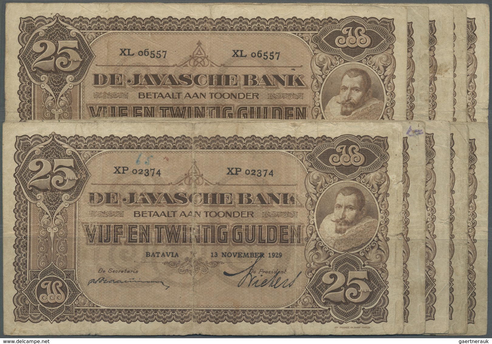 Netherlands Indies / Niederländisch Indien: Set Of 10 Notes 25 Gulden 1929/1930 P. 71, All In Simila - Dutch East Indies