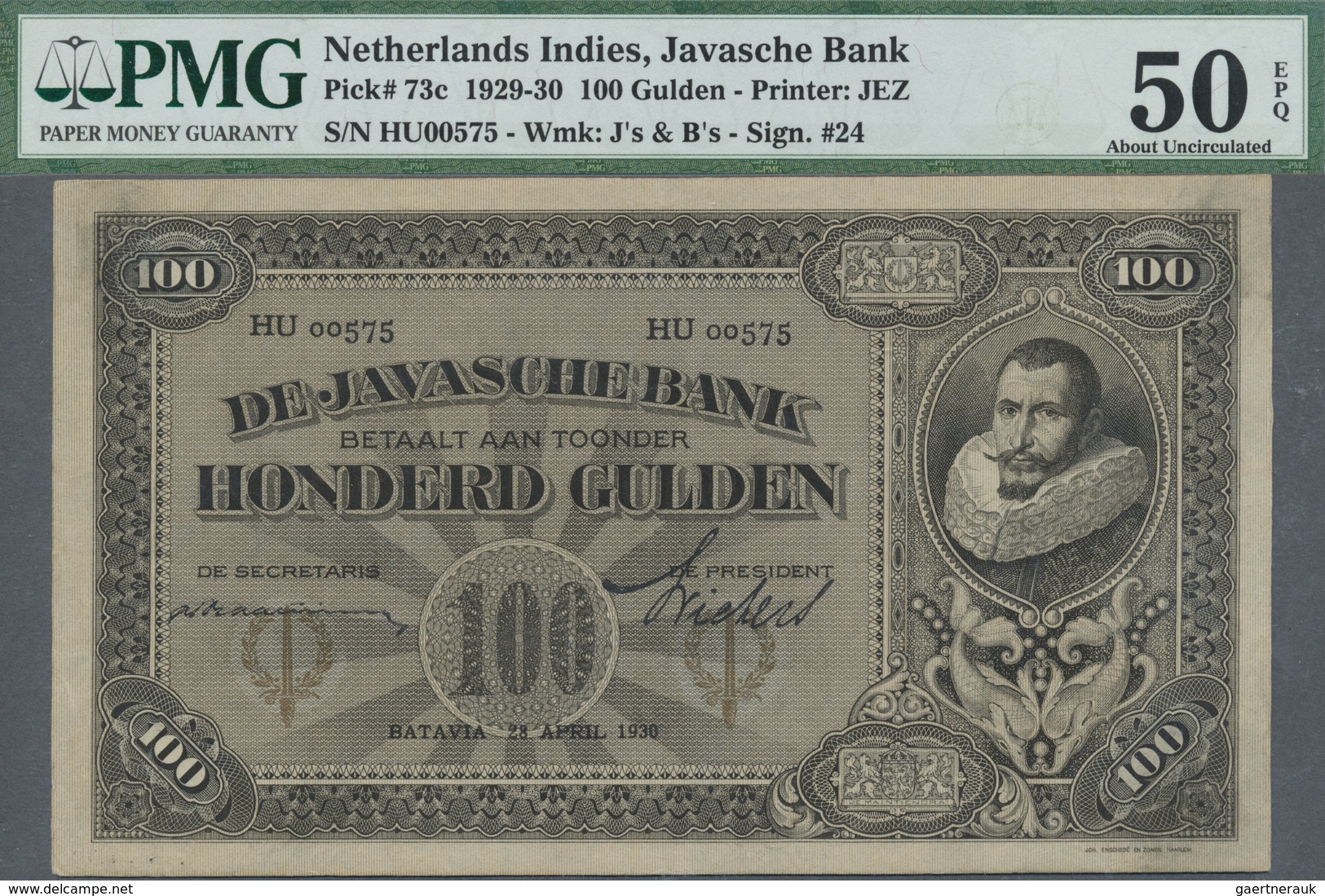Netherlands Indies / Niederländisch Indien: 100 Gulden 1930 P. 73c, Condition: PMG Graded 50 AUNC EP - Dutch East Indies