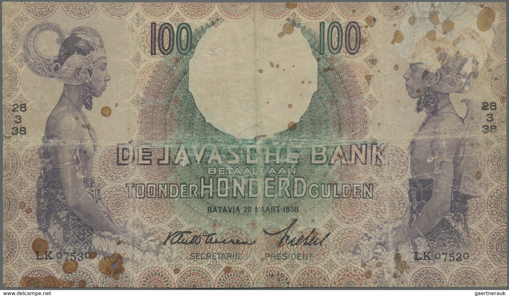 Netherlands Indies / Niederländisch Indien: 100 Gulden 1938 P. 82 In Used Condition With Stronger Fo - Dutch East Indies