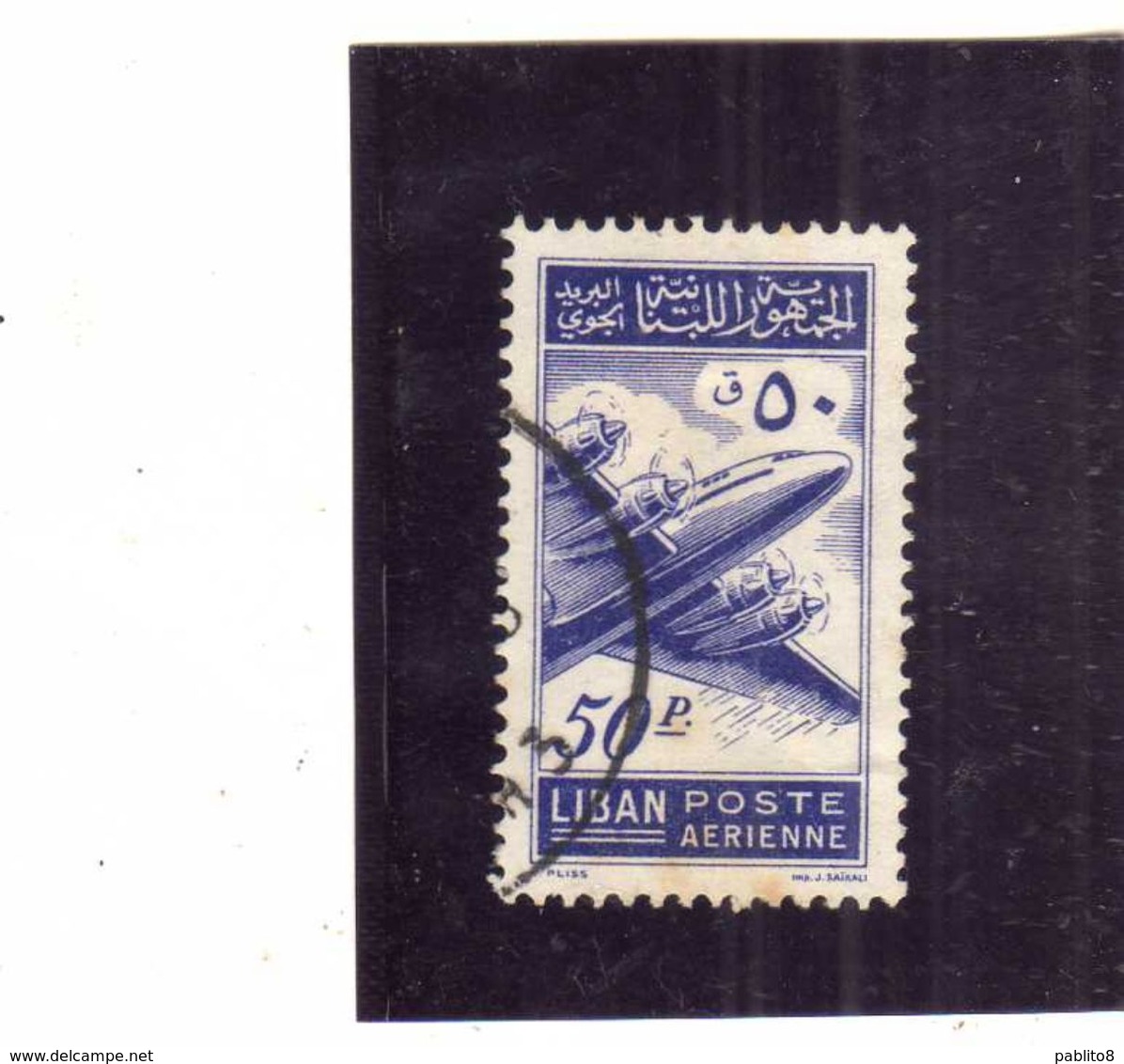 LIBANO LEBANON LIBAN 1953 AIR MAIL POSTA AEREA AERIENNE Lockheed Constellation 50p USATO USED OBLITERE' - Libano