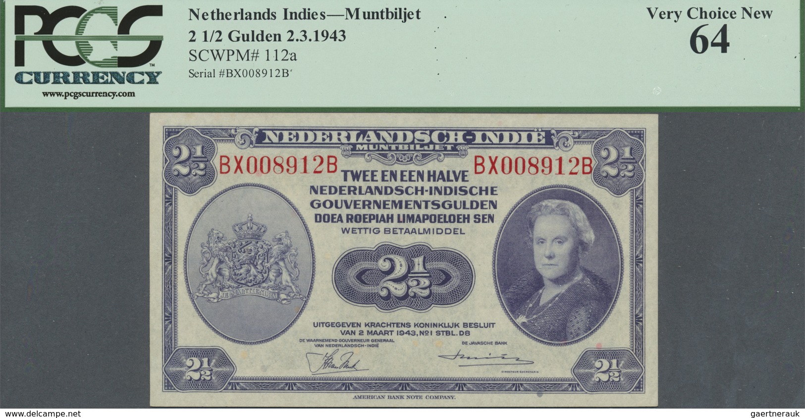 Netherlands Indies / Niederländisch Indien: Set Of 2 CONSECUTIVE Notes 2 1/2 Gulden 1943 P. 112a, Bo - Dutch East Indies