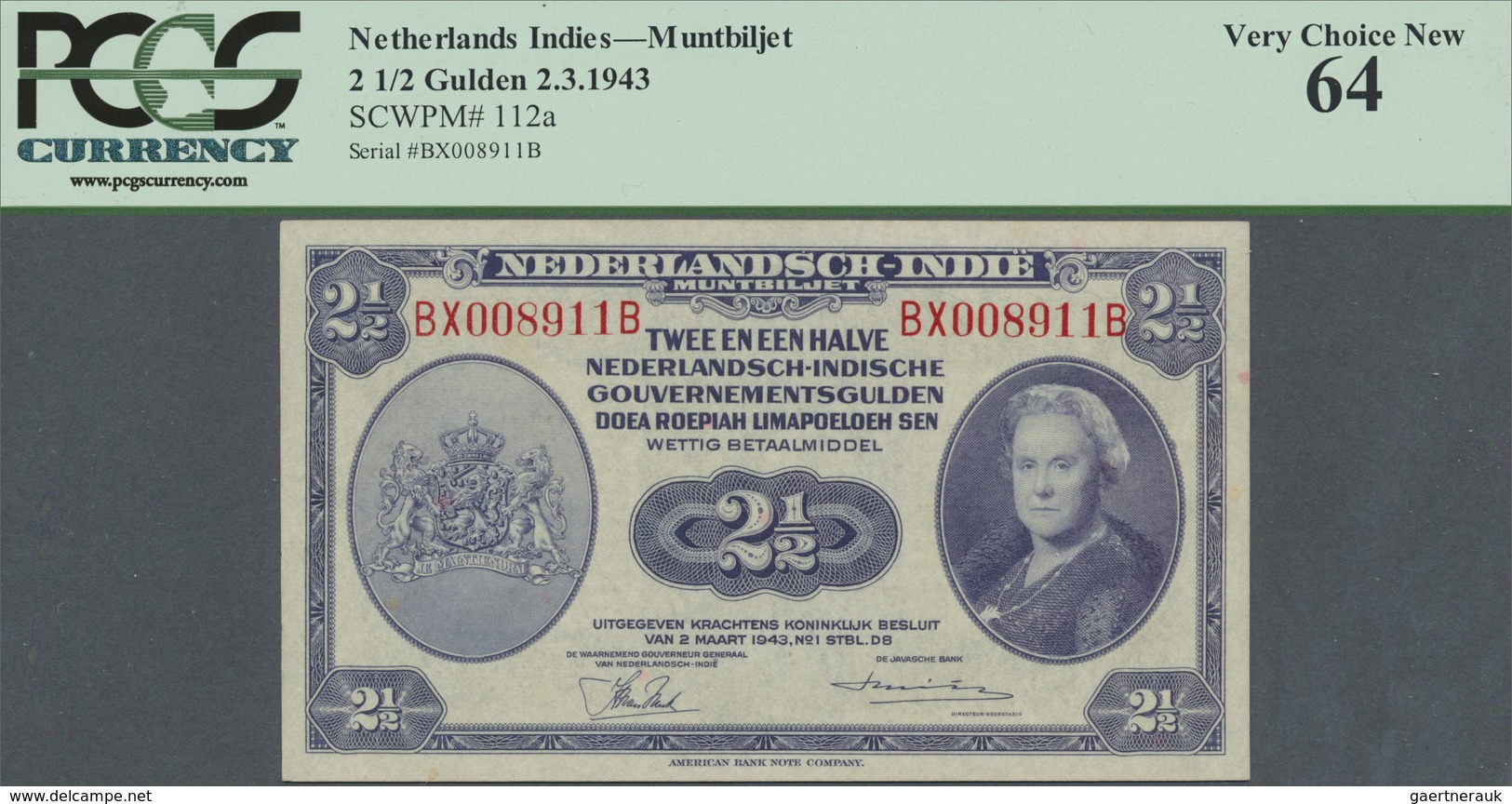 Netherlands Indies / Niederländisch Indien: Set Of 2 CONSECUTIVE Notes 2 1/2 Gulden 1943 P. 112a, Bo - Dutch East Indies