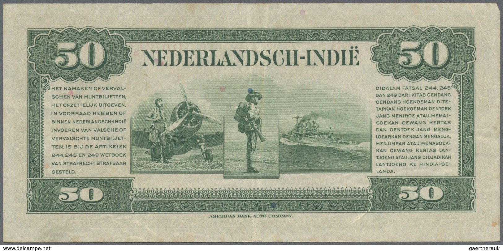 Netherlands Indies / Niederländisch Indien: 50 Gulden L.1943, P.116a In VF Condition With Several Fo - Dutch East Indies