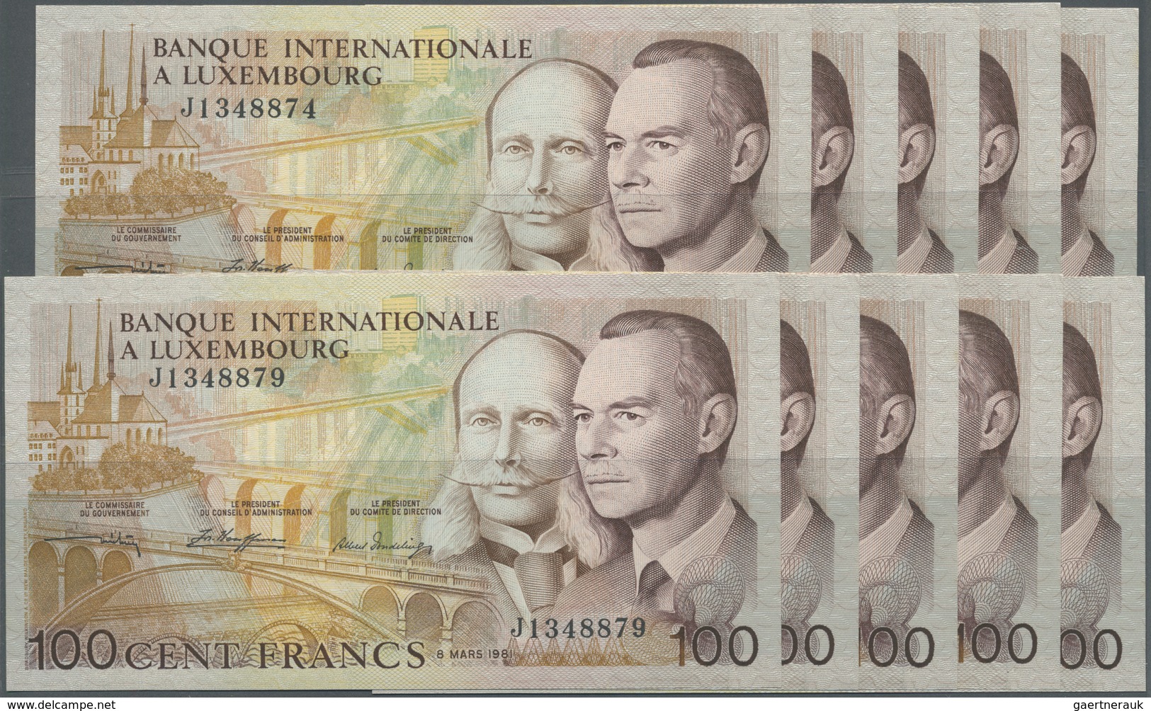 Luxembourg: Set Of 10 CONSECUTIVE Notes Of 100 Francs 1981 P. 14a, All In Condition: UNC. (10 Pcs Co - Luxembourg