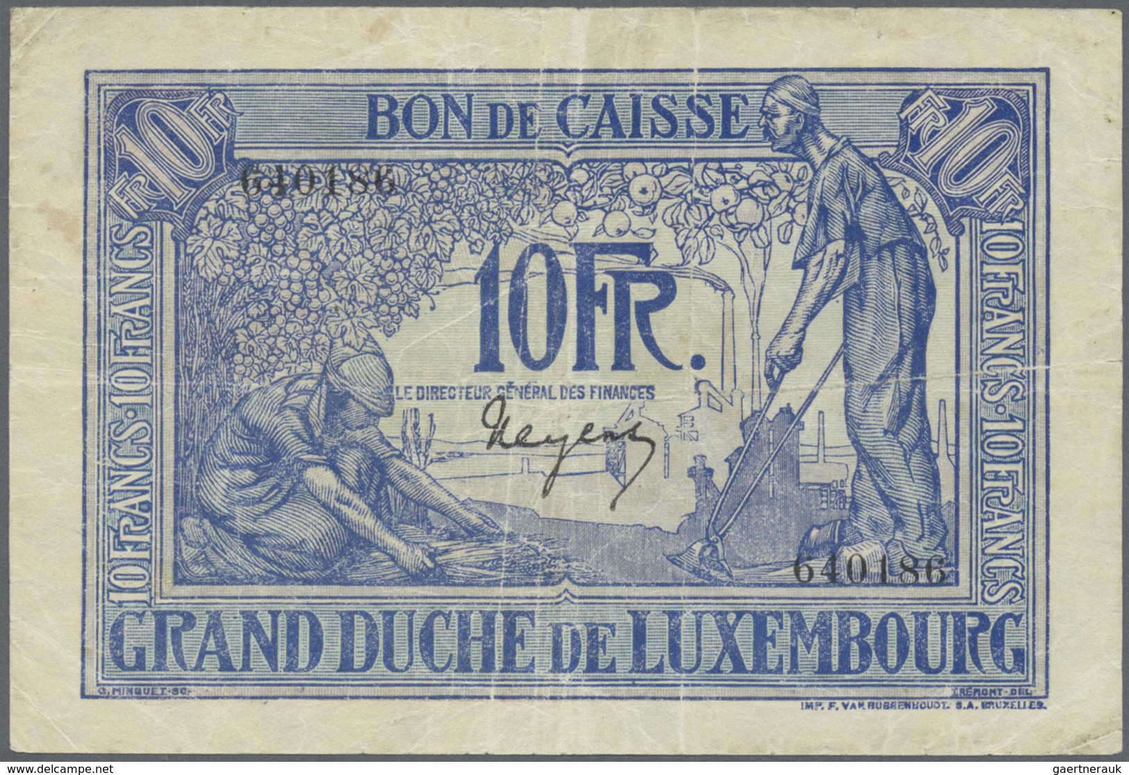 Luxembourg: 10 Francs ND P. 34, Stronger Center And Horizontal Fold, Tiny Center Hole, No Tears, Pro - Lussemburgo