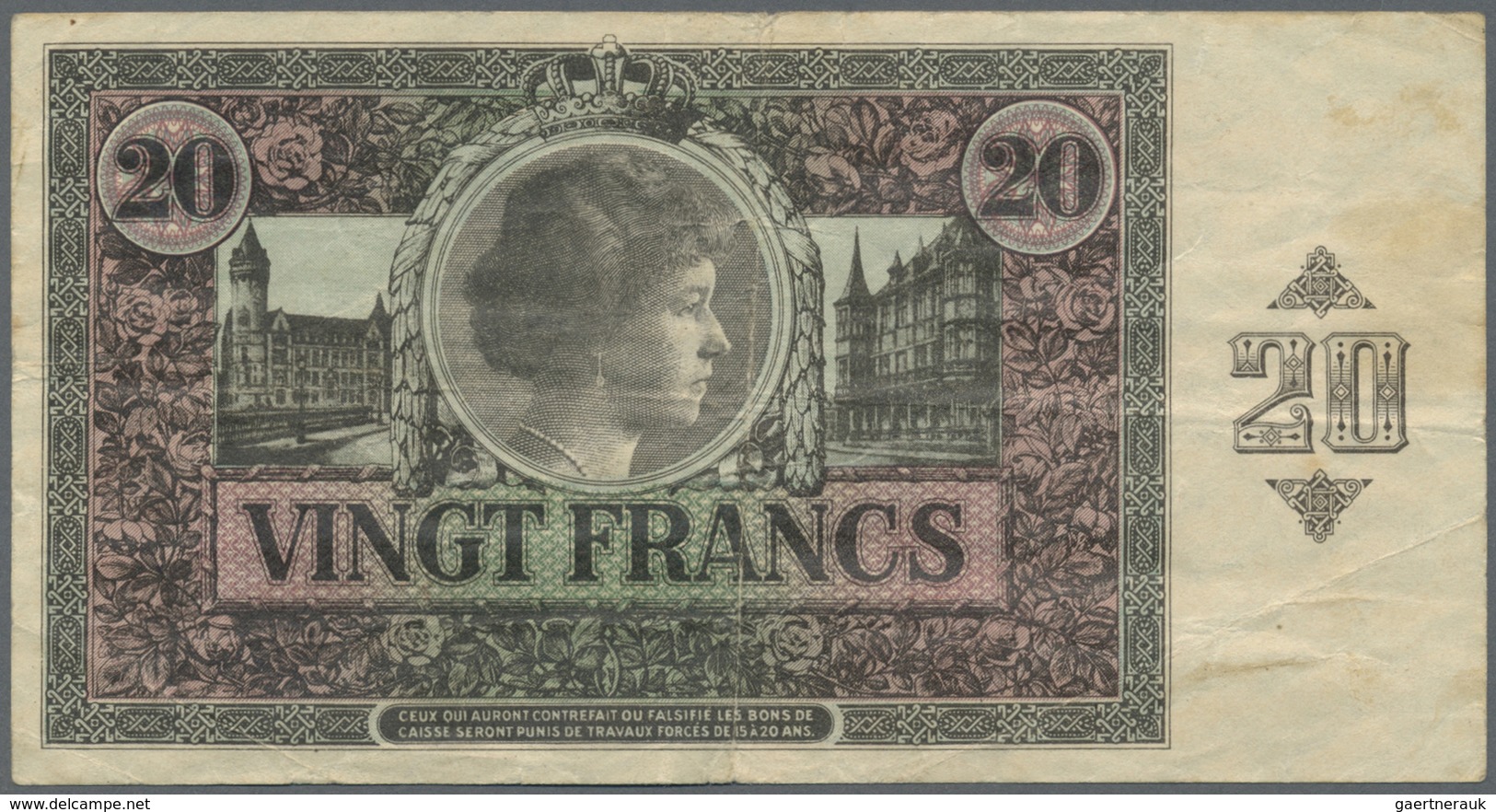 Luxembourg: 20 Francs L.1918 P. 35, Rare Issue In Nice Condition For This Type, No Holes Or Tears, J - Luxembourg