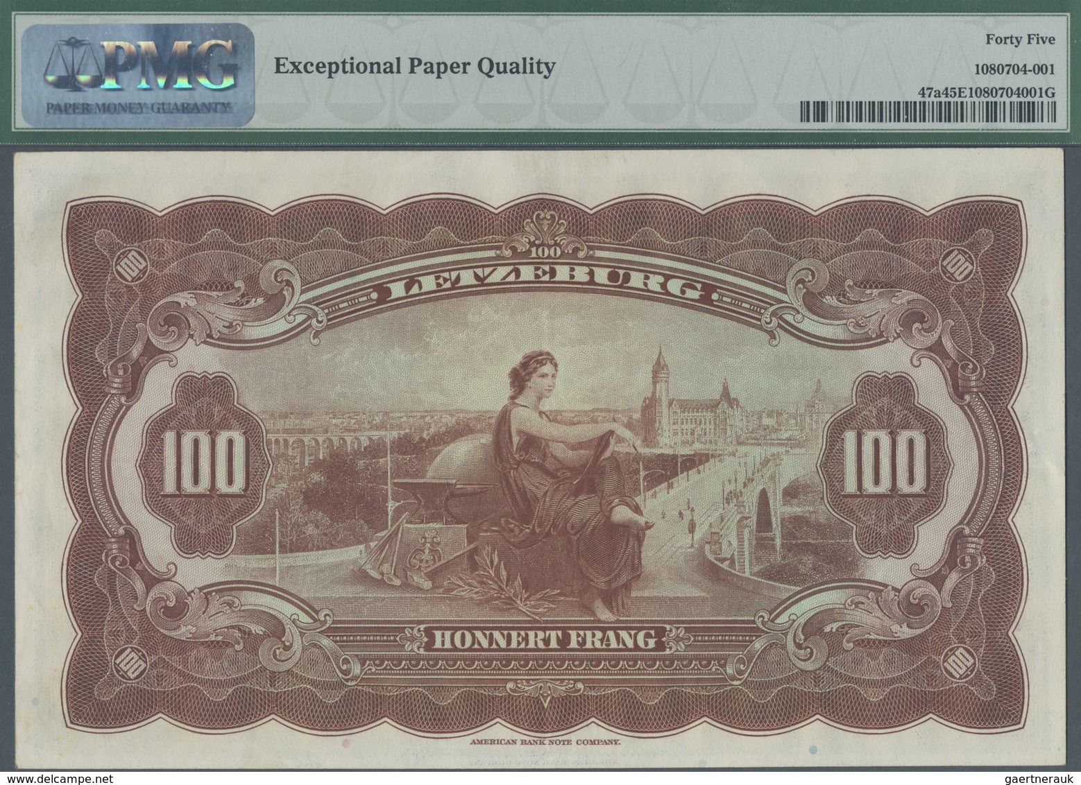 Luxembourg: 100 Francs ND(1944) P. 47a, PMG Graded 45 Choice Extremely Fine EPQ. - Luxembourg