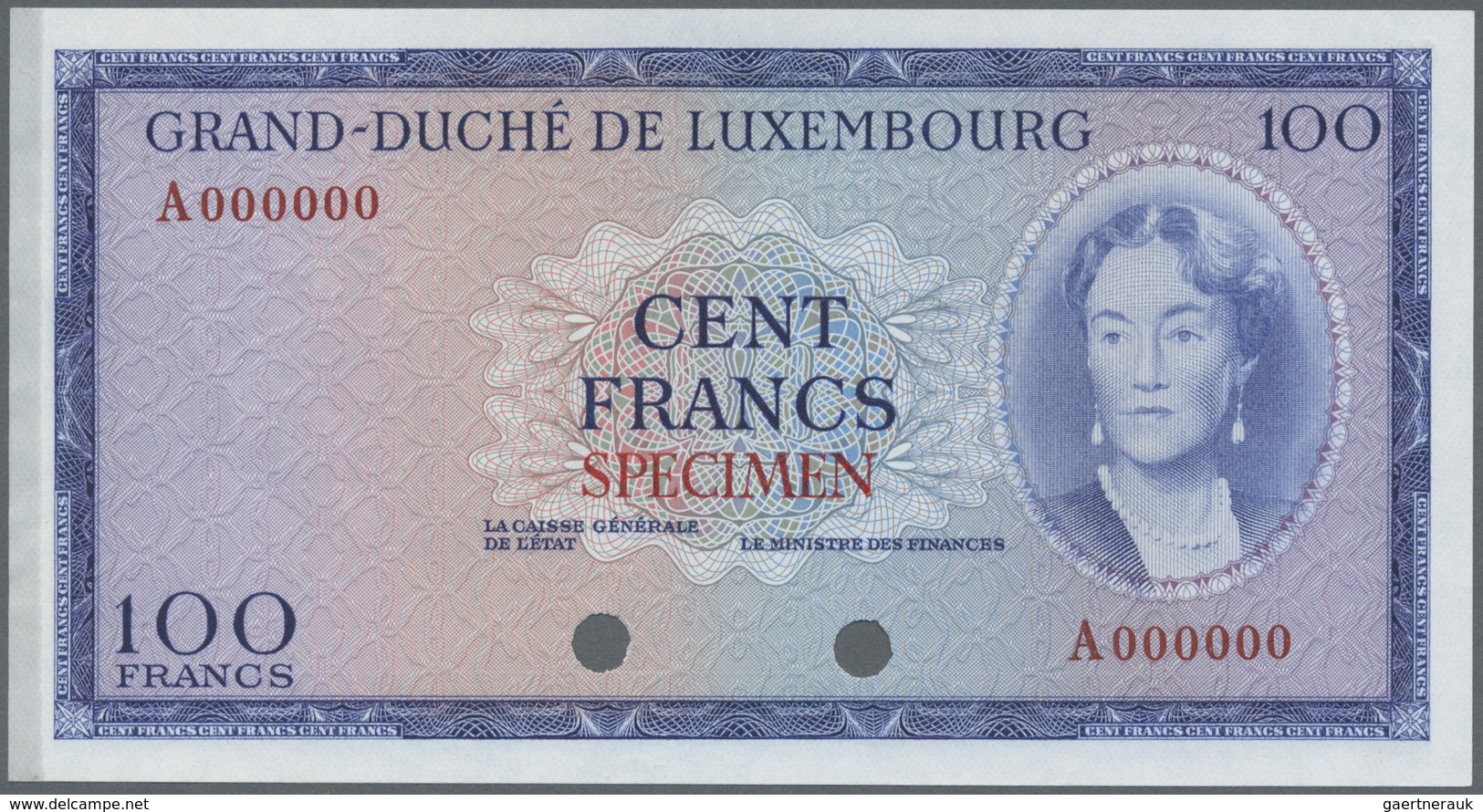 Luxembourg: 100 Francs ND(1963) Color Trial P. 52ct In Blue Color Instead Of Red, Traces Of Former A - Luxembourg